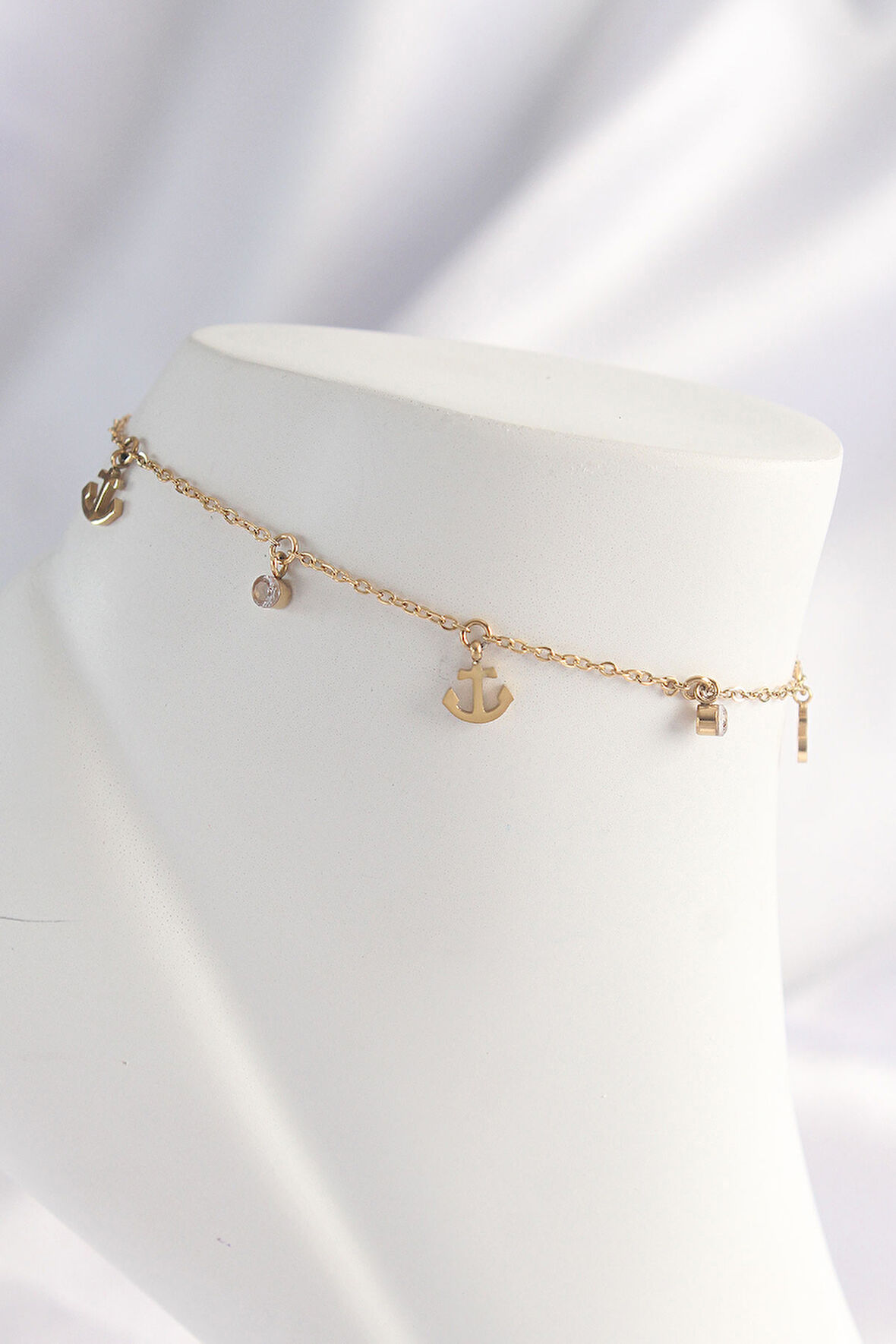 Tegan 316L Çelik Gold Renk Zirkon Taşlı Minimal Çapa Tasarımlı Halhal TG27HH1605