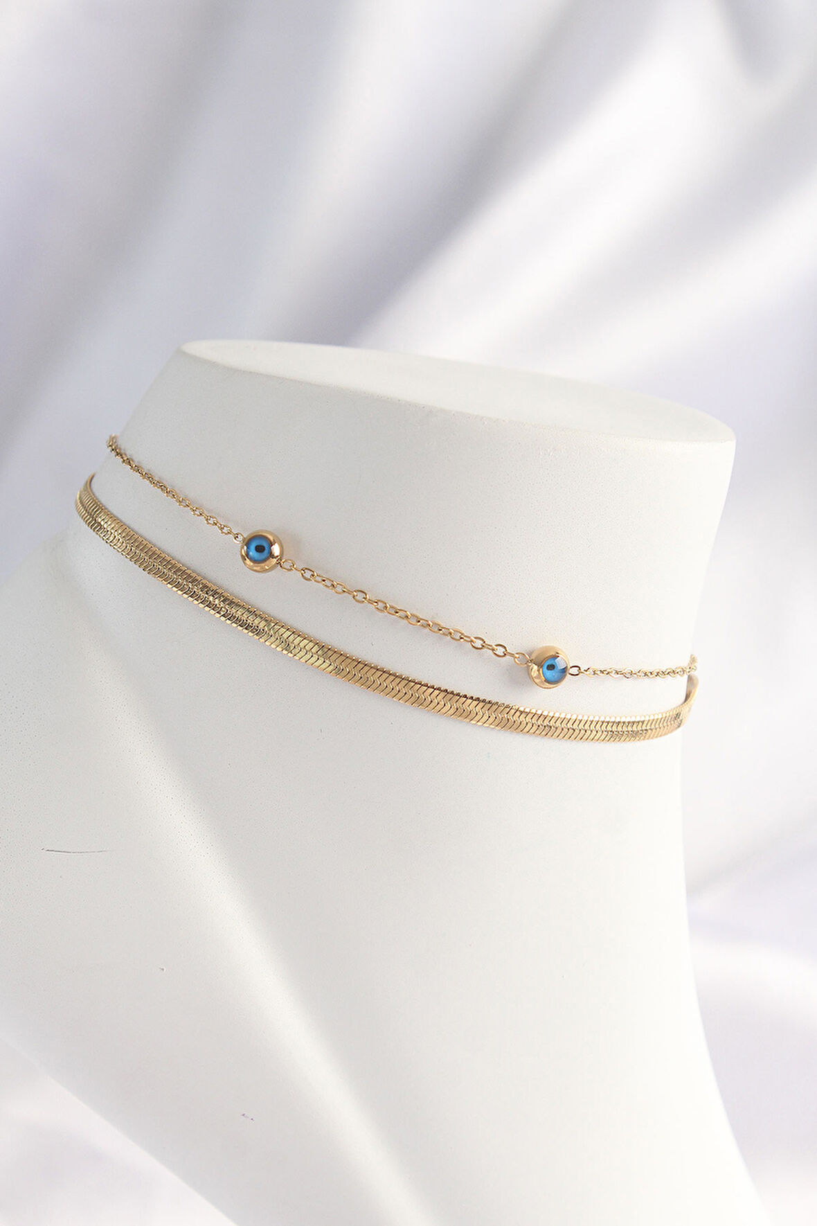 Tegan 316L Çelik Gold Renk Nazar Boncuk Tasarımlı 2li Halhal TG27HH1607