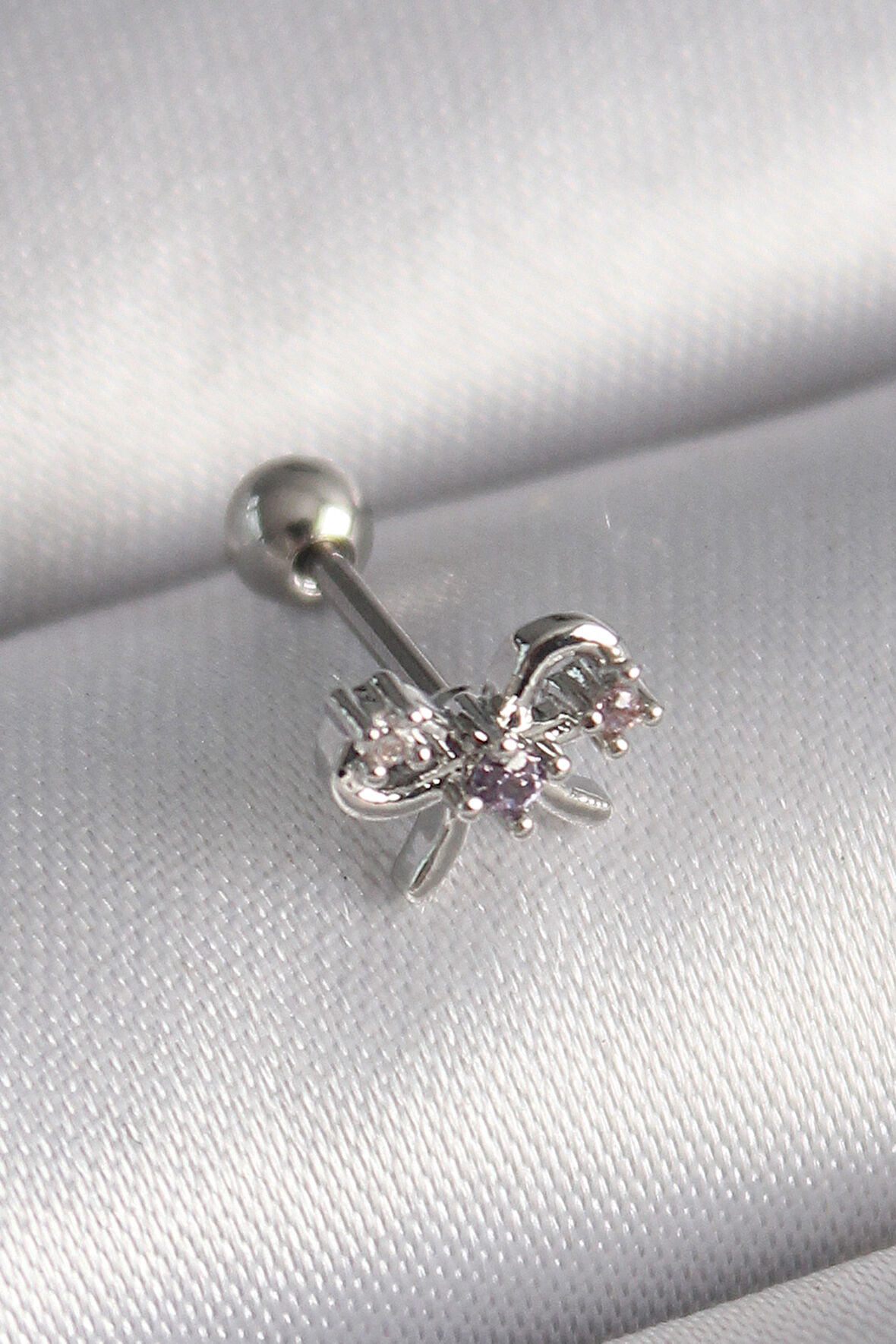 Tegan 316L Çelik Gümüş Renk Zirkon Taşlı Kurdele Tragus Piercing TG27PR1265