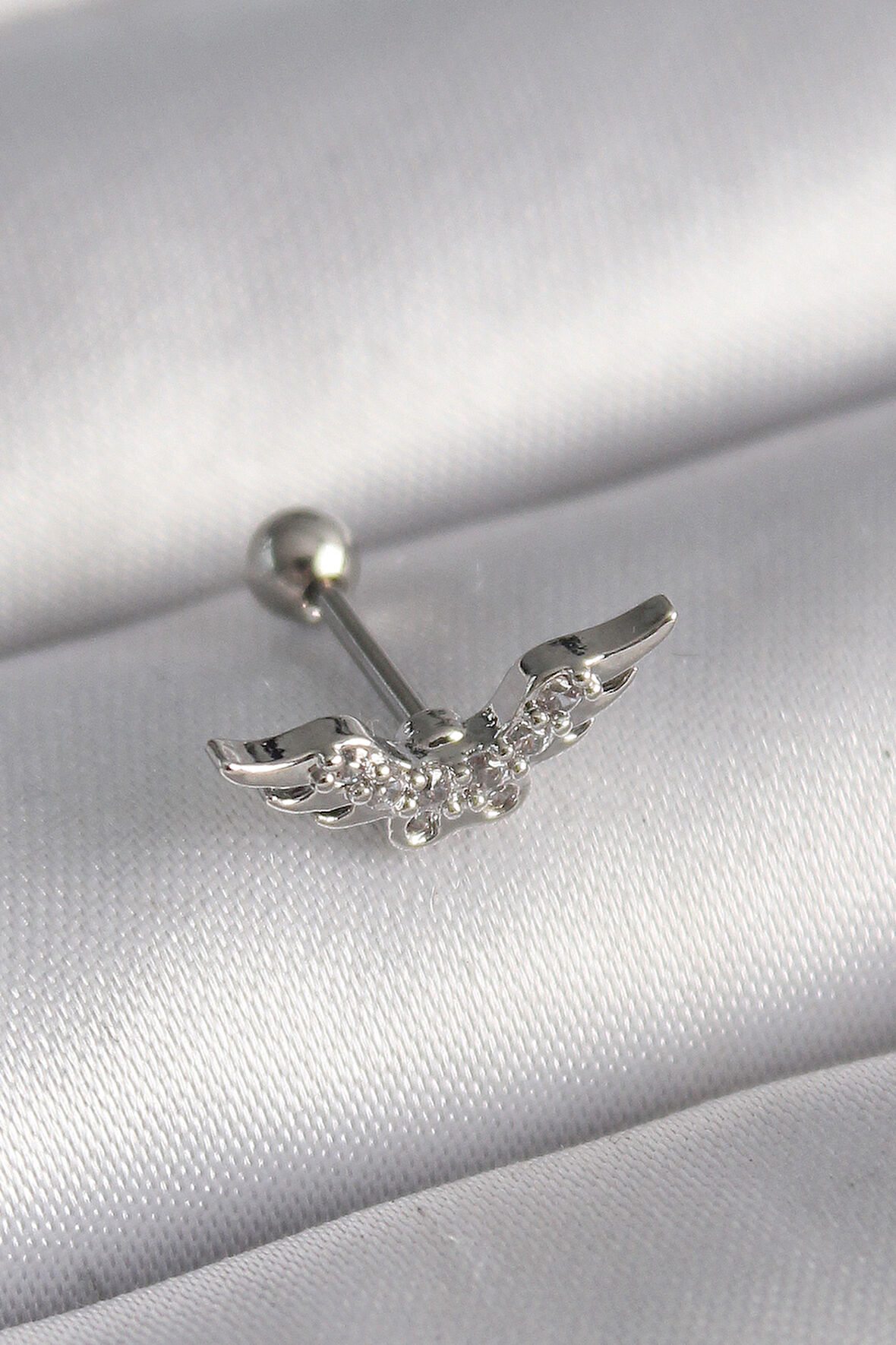 Tegan 316L Çelik Gümüş Renk Zirkon Taş Detay Kanat Model Tragus Piercing TG27PR1291