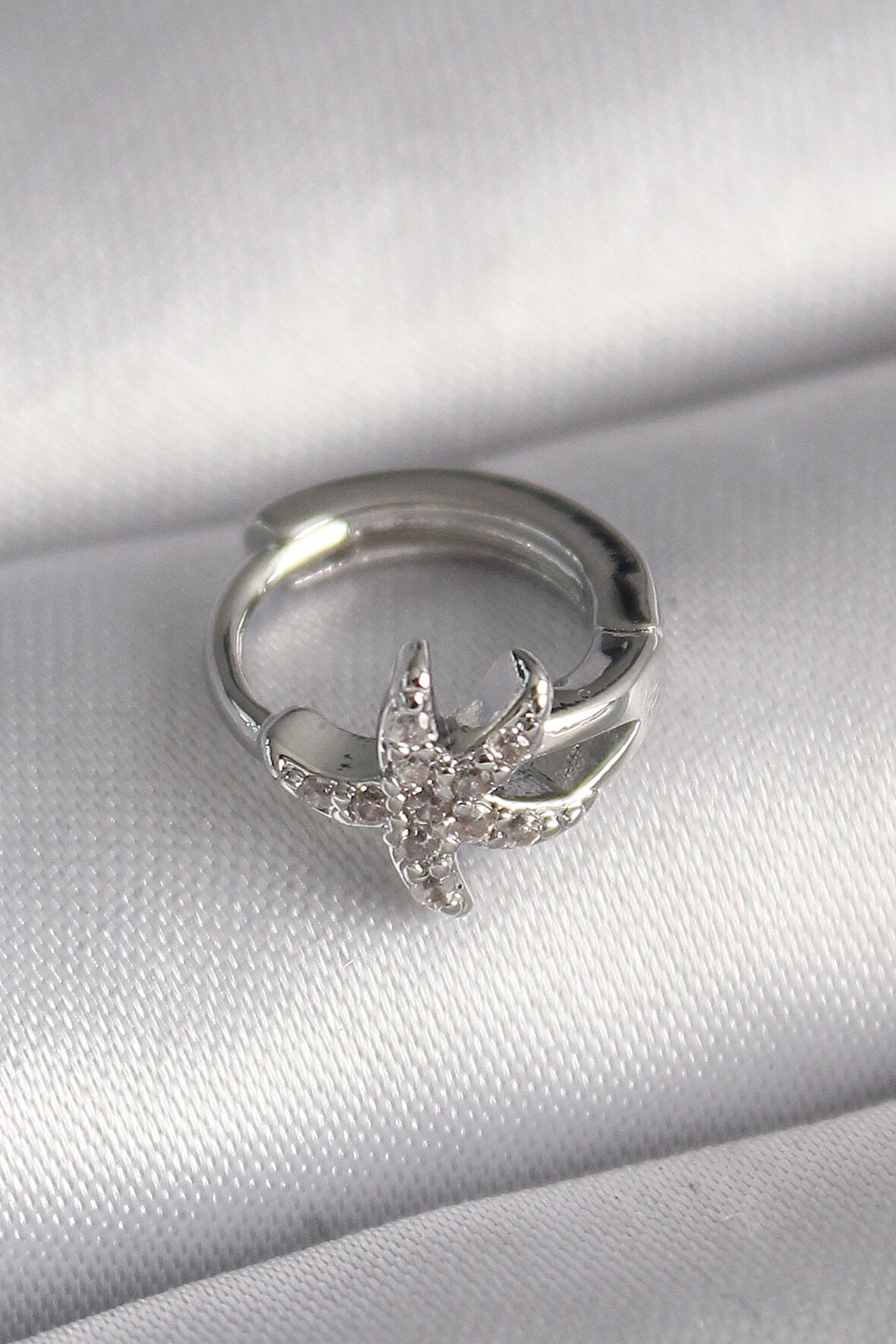 Tegan 316L Çelik Gümüş Renk Zirkon Taşlı Deniz Yıldızı Model Tragus Piercing TG27PR1319