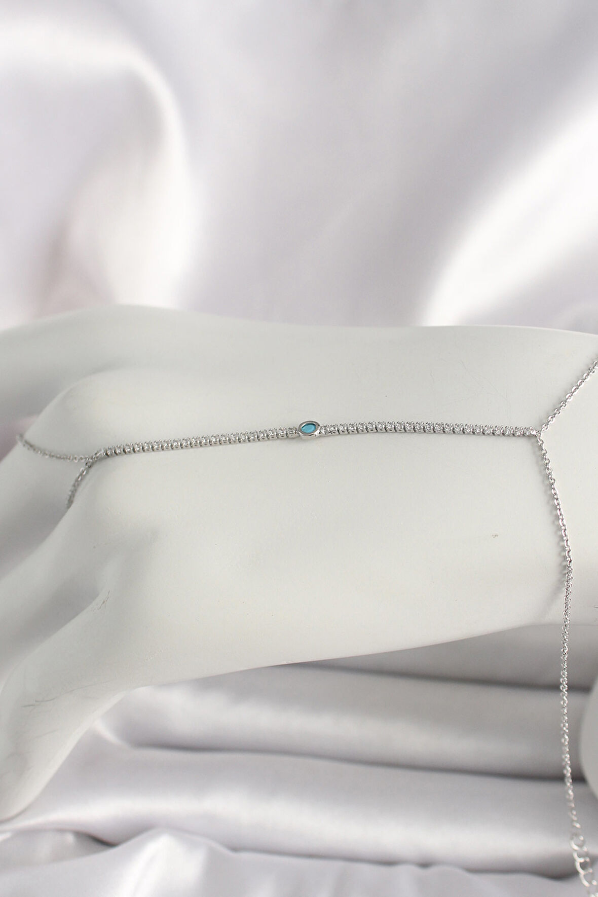 Tegan Pirinç Gümüş Renk Su Yolu Zirkon Taşlı Mavi Taş Detaylı Kadın Şahmeran TG27SN620