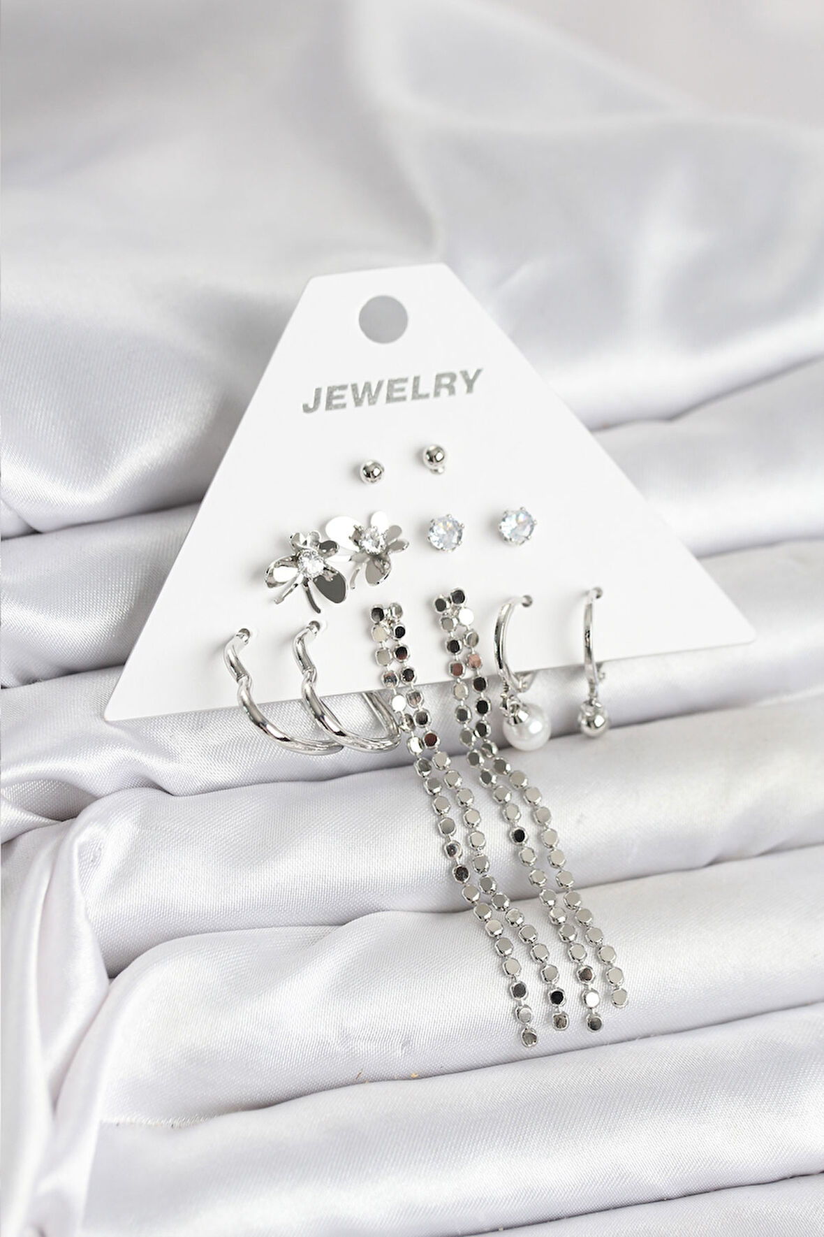 Pirinç Gümüş Renk 6 Çift Kadın Küpe - TJ-BKP11336