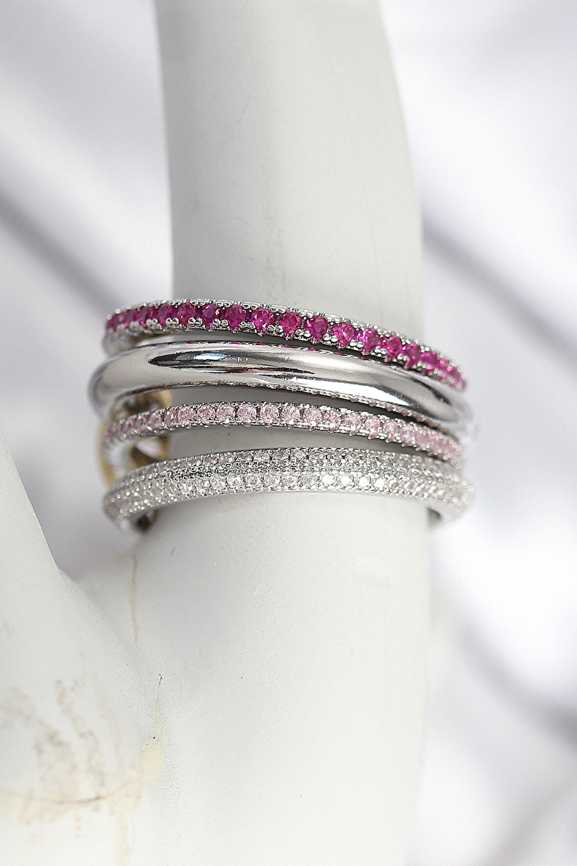 Pirinç Gümüş Renk Zirkon Taşlı 4'Lü Kadın Yüzük - TJ-BYK3828