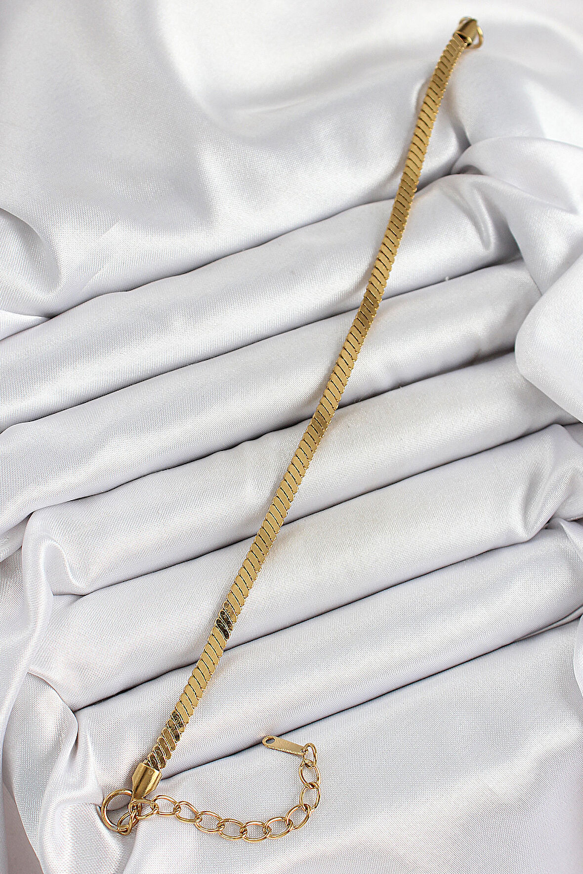 316L Çelik Gold Renk Yassı Zincir Model Kadın Bileklik - TJ-BB7086