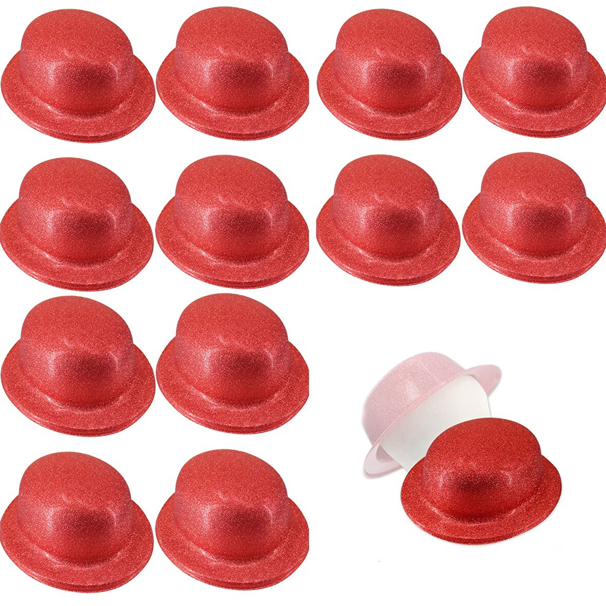 Kırmızı Renk Simli Melon Yuvarlak Parti Şapkası 12 Adet