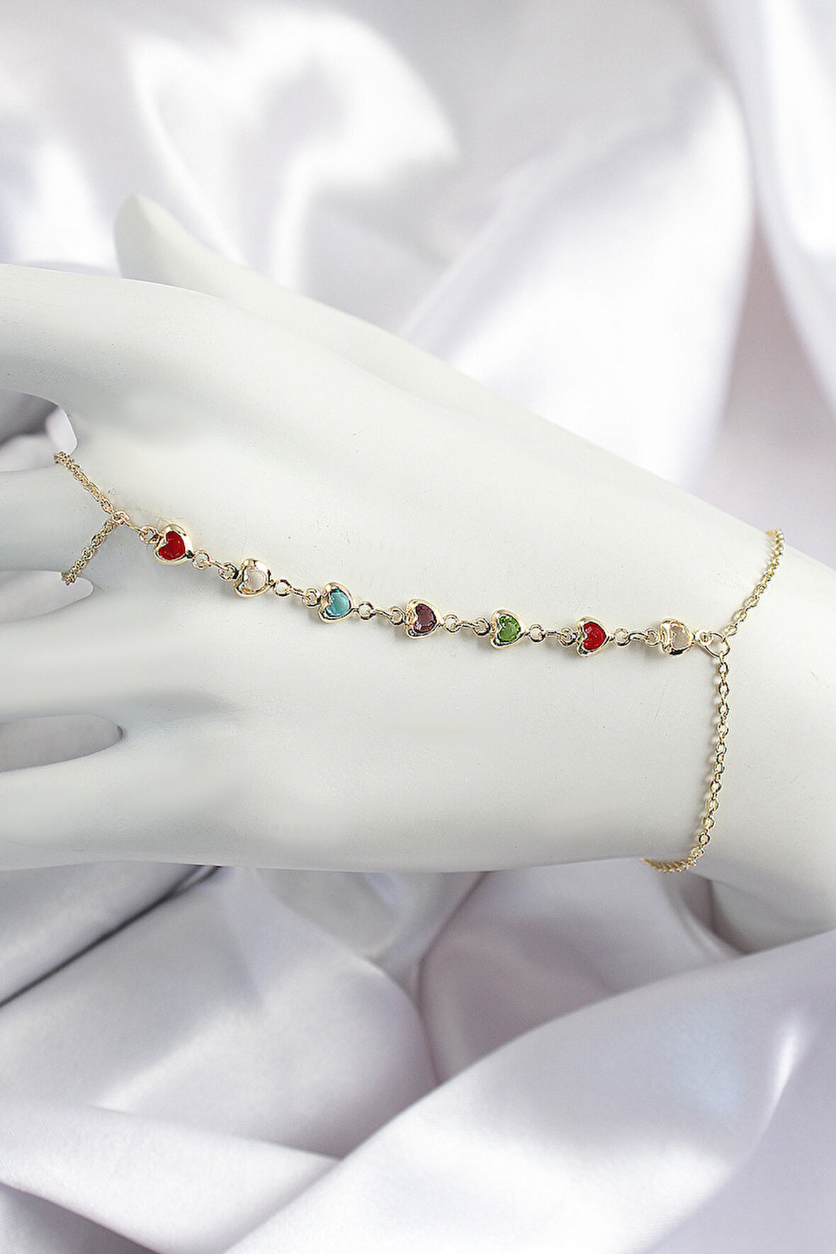 Pirinç Renkli Kalpli Zirkon Taşlı Y Model Gold Renk Kadın Şahmeran - TJ-SN680