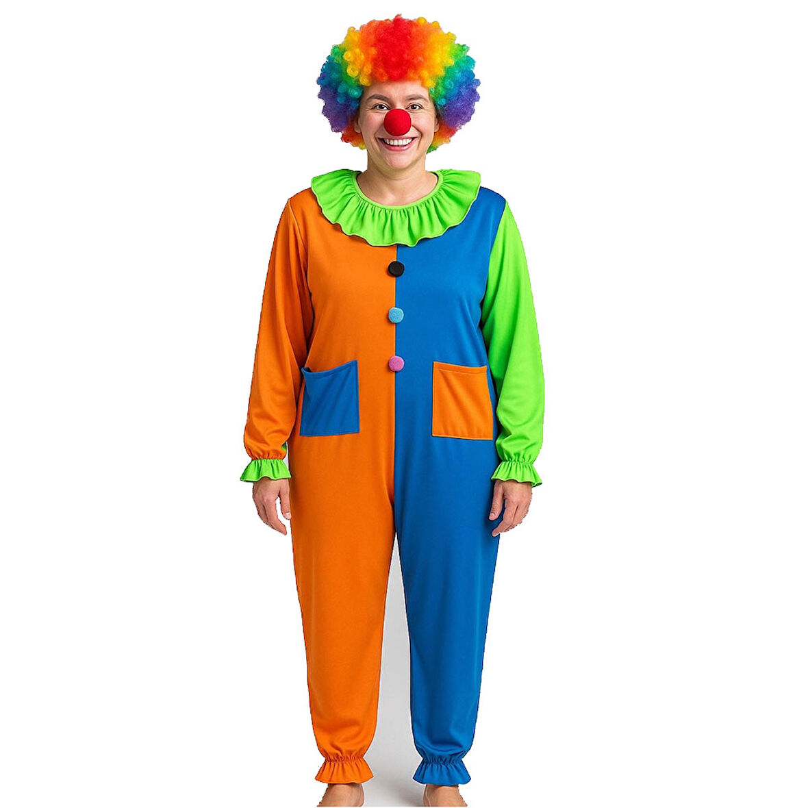 Palyaço Kostüm Seti 150 Cm Peruk + Burun + Kostüm