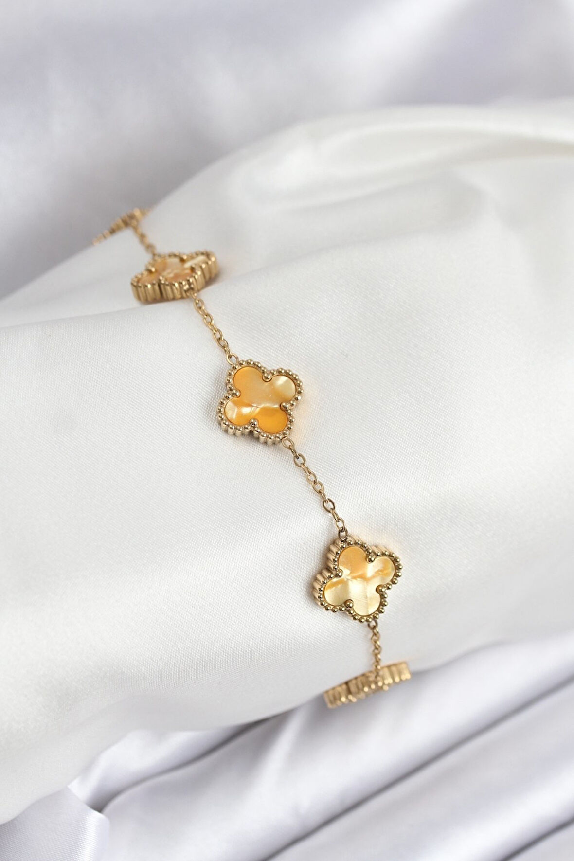 316L Çelik Gold Zincir Sarı Yonca Bileklik - TJ-BB7906