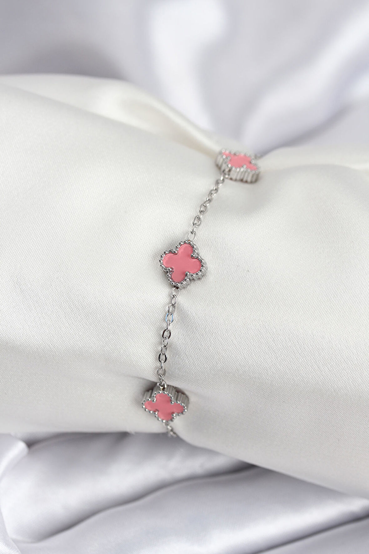 316L Çelik Gümüş Renk Pembe Baby Boy Yonca Kadın Bileklik - TJ-BB7947