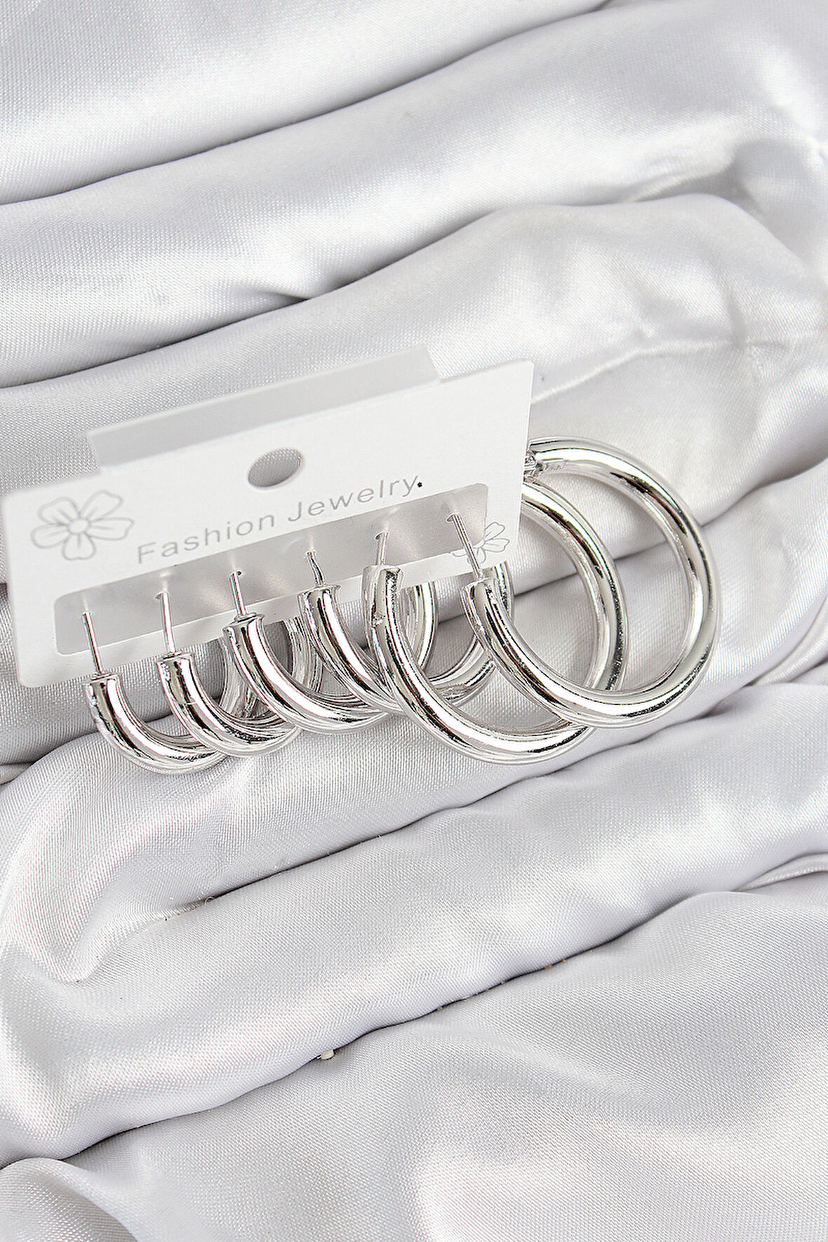 Pirinç Halka Model Gümüş Renk Kadın Set Küpe - TJ-BKP11056