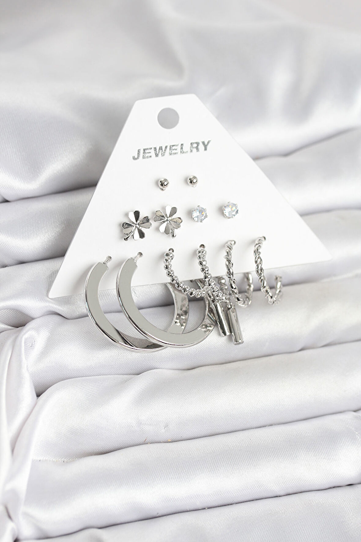 Pirinç Gümüş Renk 6 Çift Kadın Küpe Seti - TJ-BKP11332