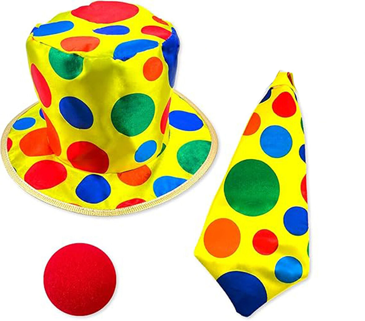 Renkli Palyaço Kostüm Seti – 3 Parça Aksesuar (Şapka, Kravat, Burun)