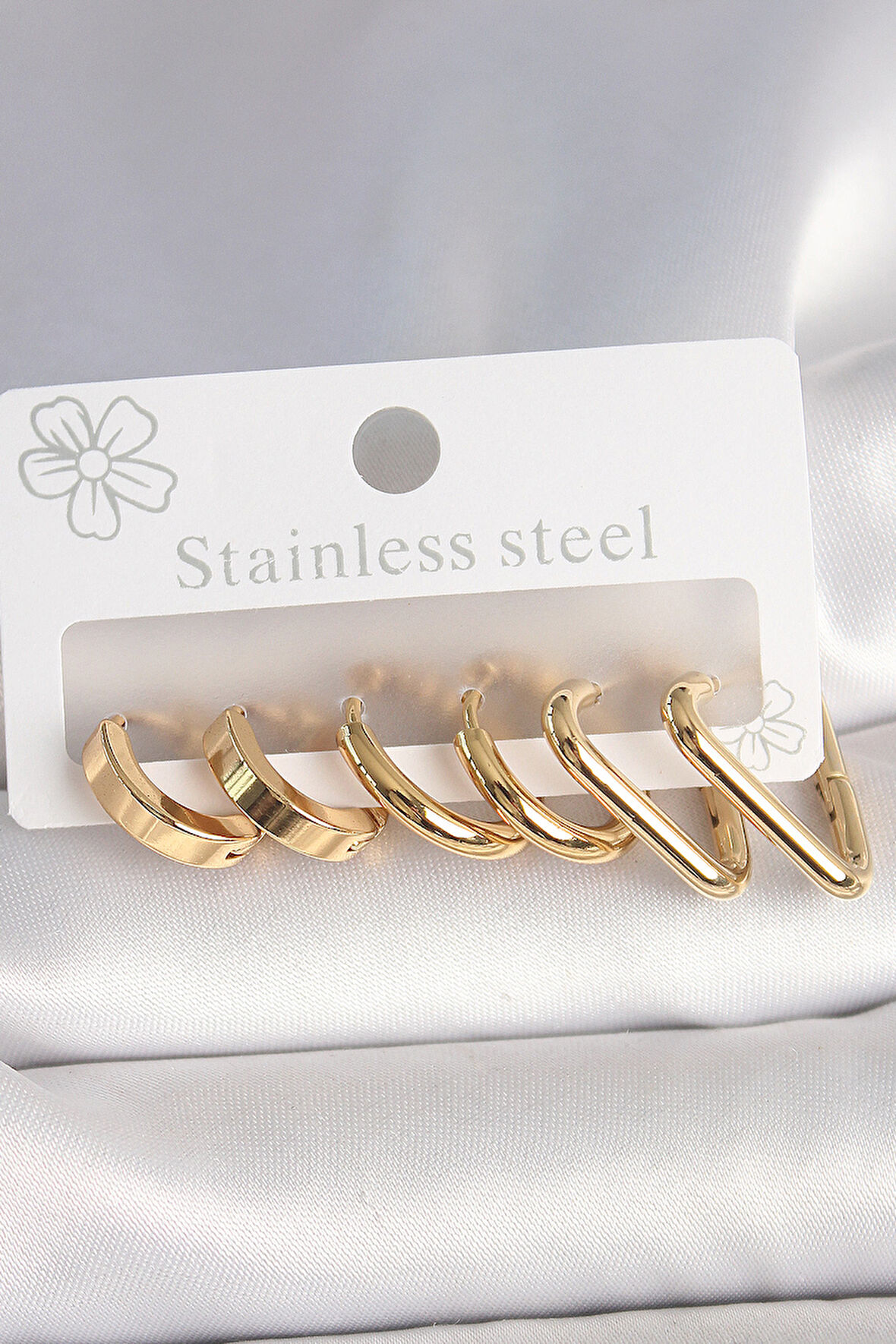 316L Çelik Gold Renk Üçgen Halka Model Kadın Küpe Seti - TJ-BKP10390