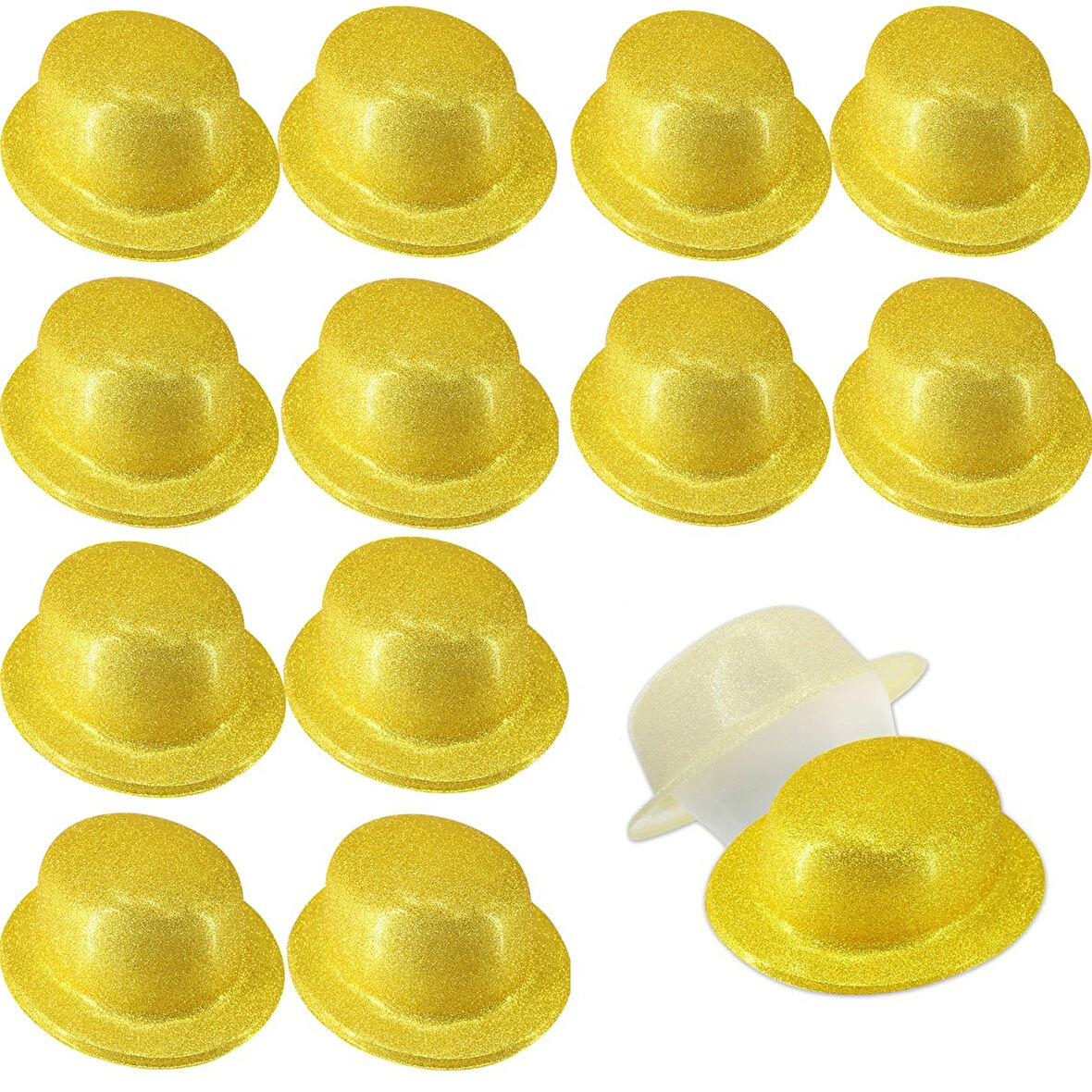 Altın Renk Simli Melon Yuvarlak Parti Şapkası 12 Adet