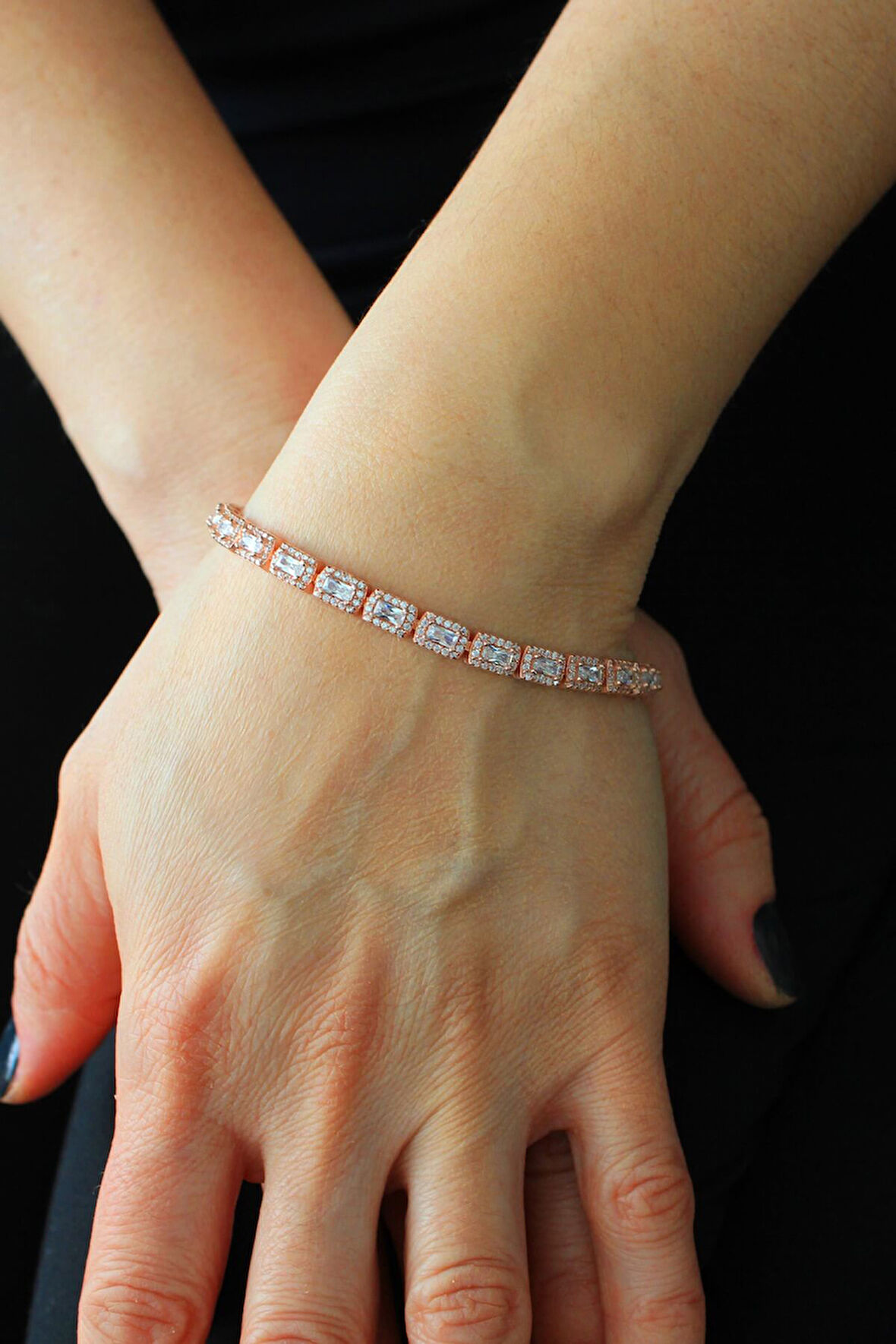 925 Ayar Baget Su Yolu Rose Gümüş Bileklik (TGB0278)