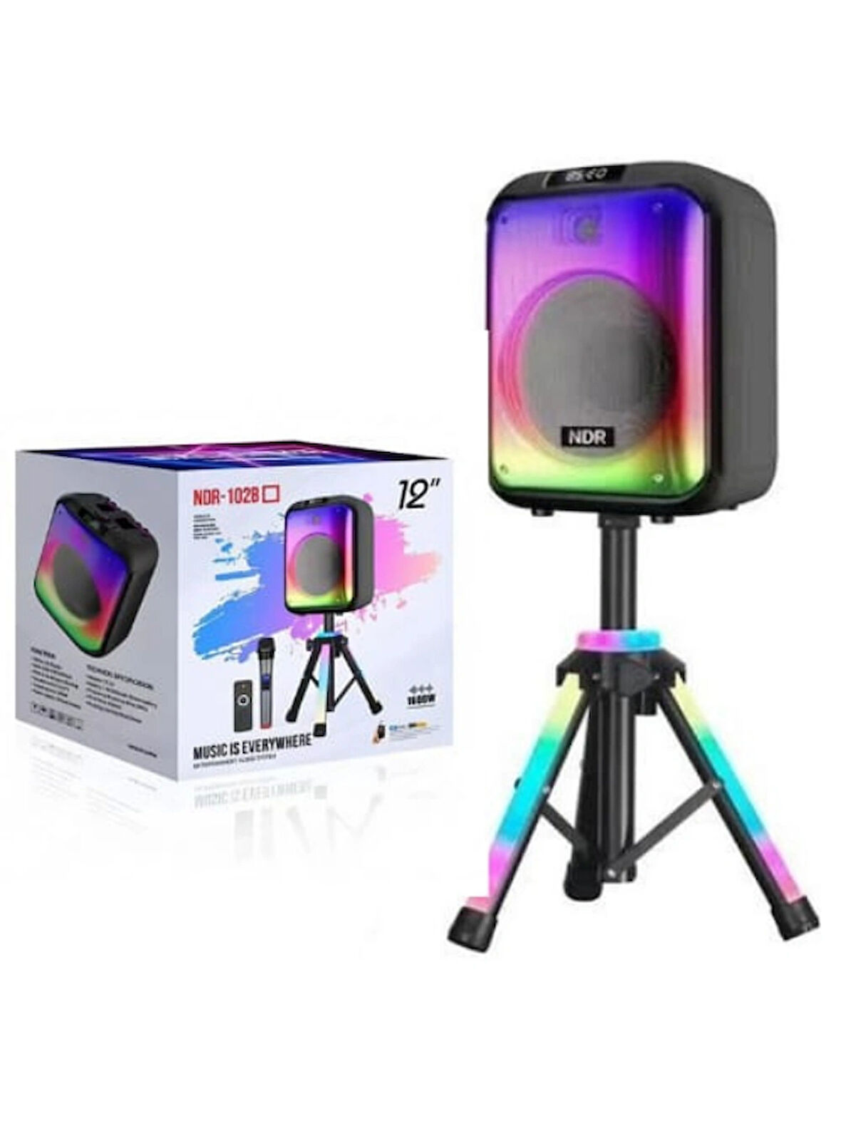Ndr Sahne Ayaklı Rgb Led Işık Fonksiyonlu 40W Profesyonel Ses Sistemini Taşınabilir Parti Hoparlörü