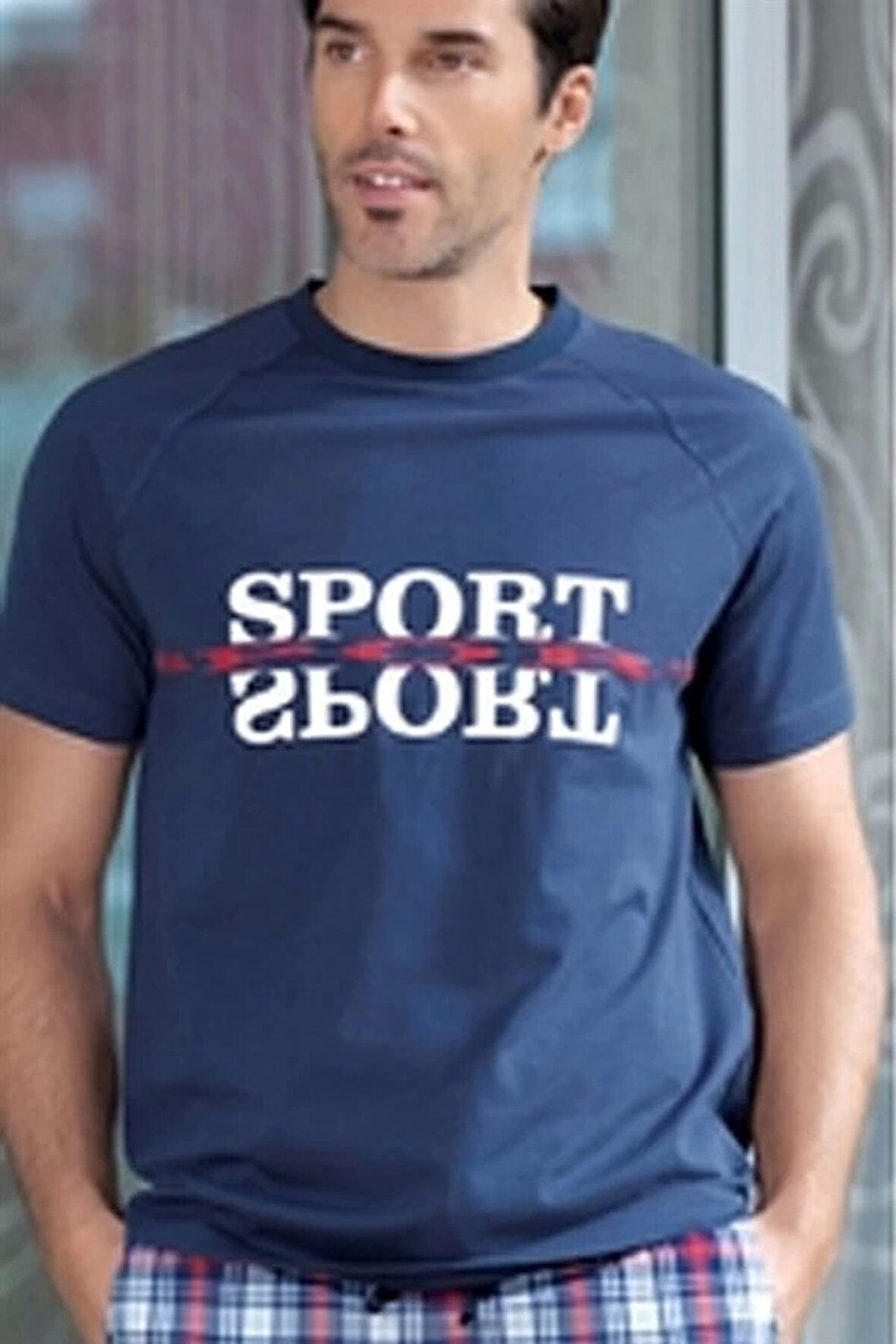 Erkek  Ekoseli Kısa Kollu Pijama Takımı 21396