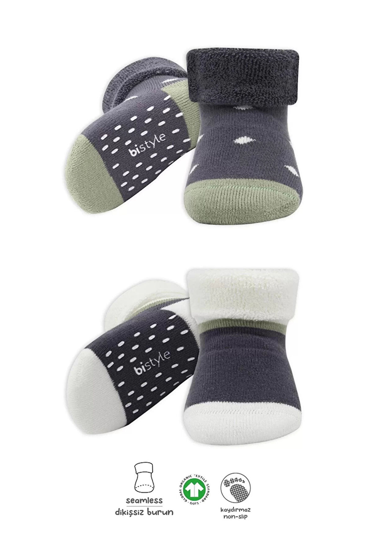 Puanlı Kaymaz Havlu Soket Çorap 2'li  Antrasit