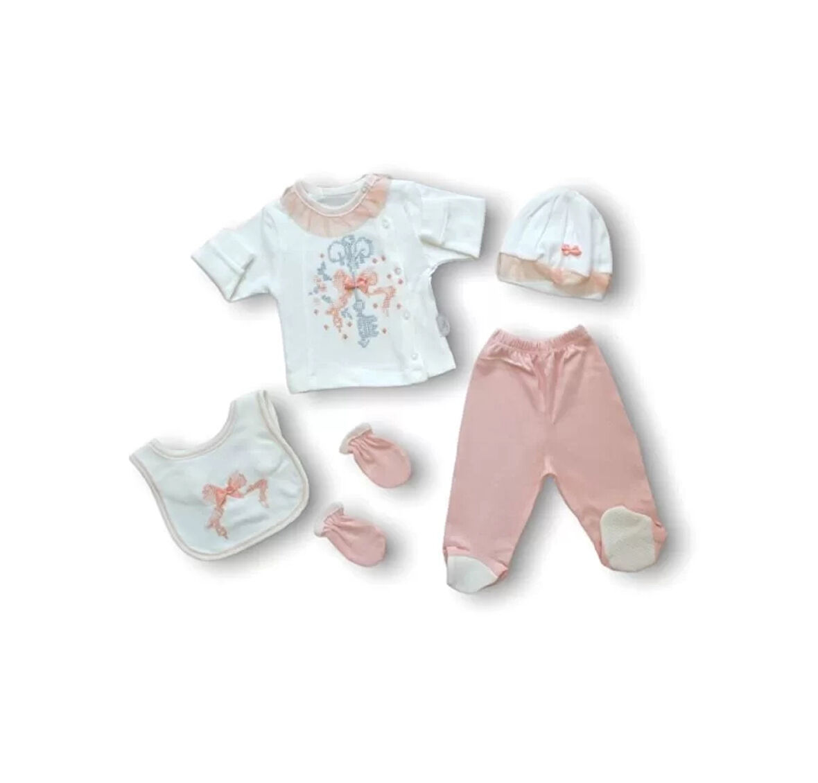 Kanaviçe Nakışlı  5li Zıbın Takımı Hastane Çıkışı Pudra