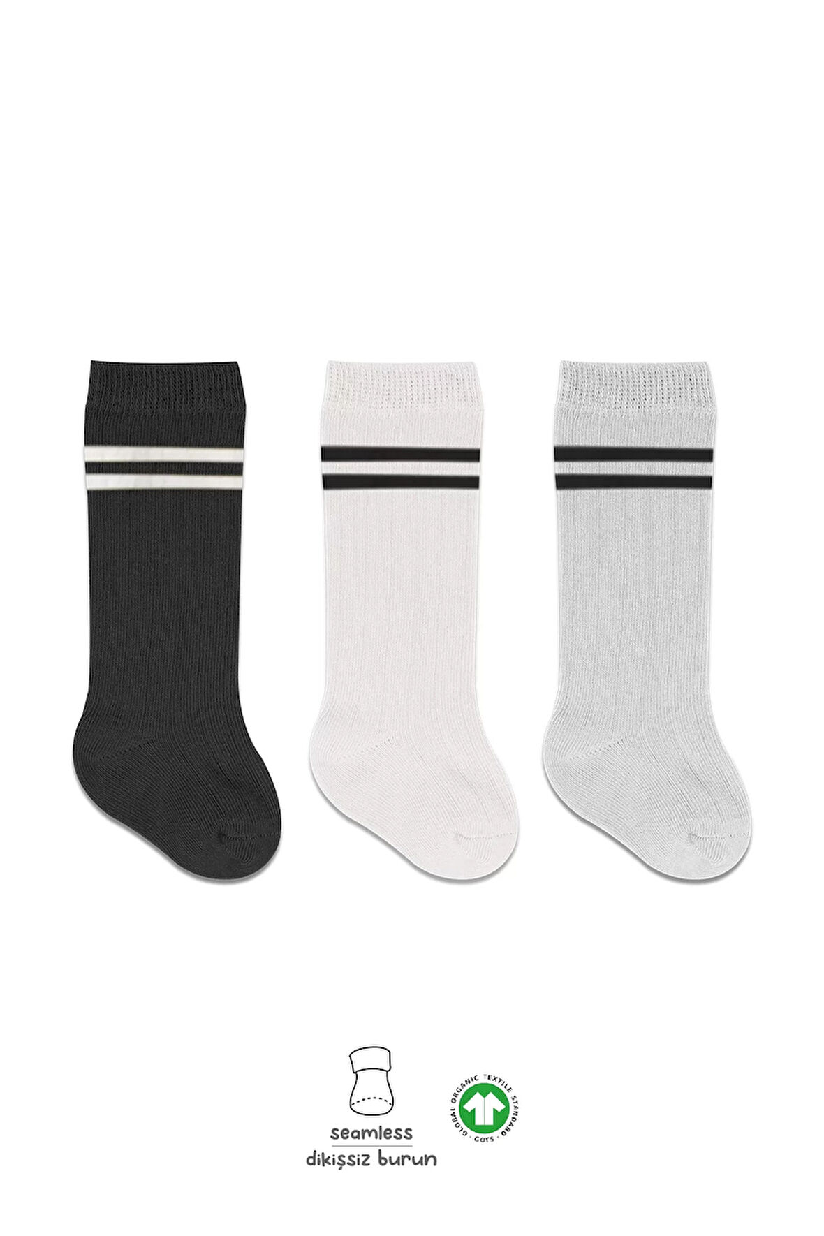 Bistyle Derby Dizaltı Çorap 3'lü Bs40101 Siyah Ekru Gri Çemberli