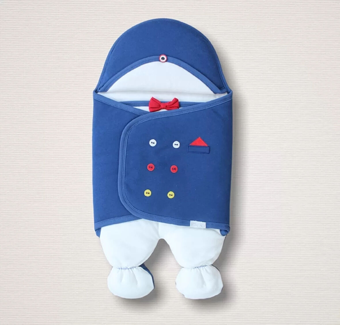 Yenidoğan Smokin Centilmen Ayaklı Erkek Bebek Kundak Mavi