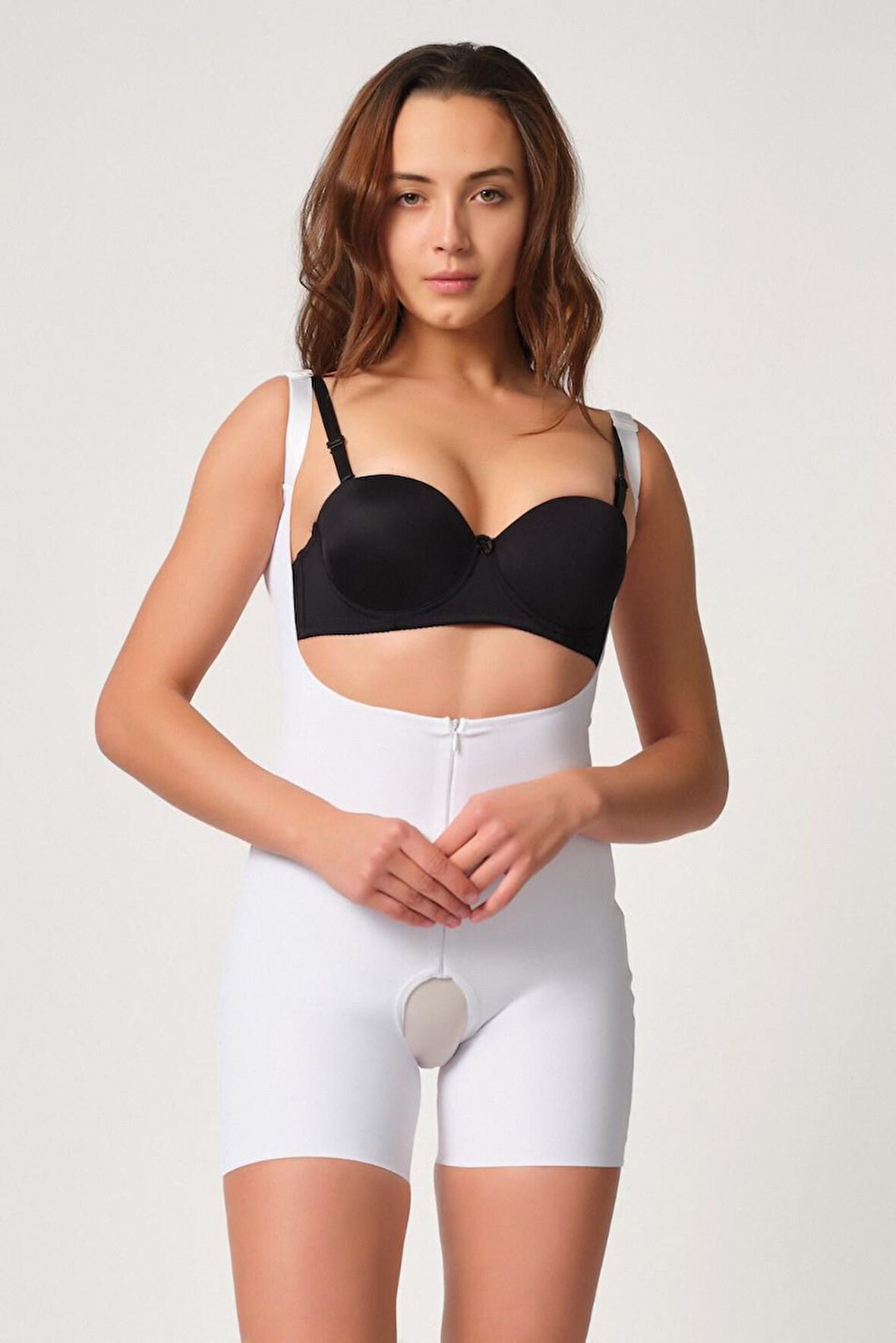 Beyaz Mı Emay 2834 Göğsü Açık Ferumalı Tül Popo Boy Lazer Korse