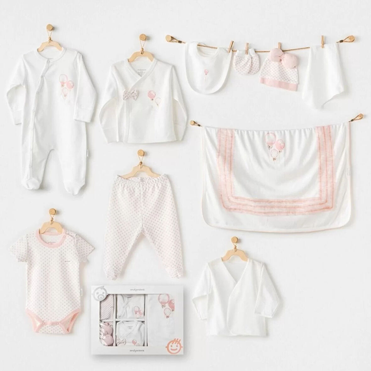 Andywawa Ac25551 Newborn Set Pınk Baloons 10'lu Hastane Çıkışı Ekru