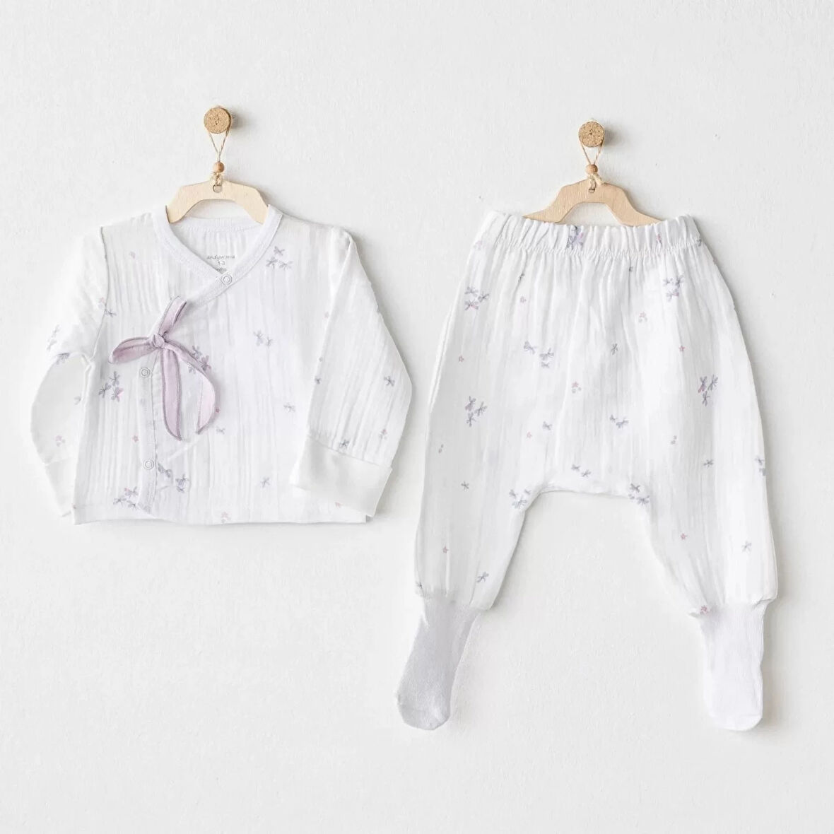 Magical Butterfly Müslin 2'li Zıbın Takım White