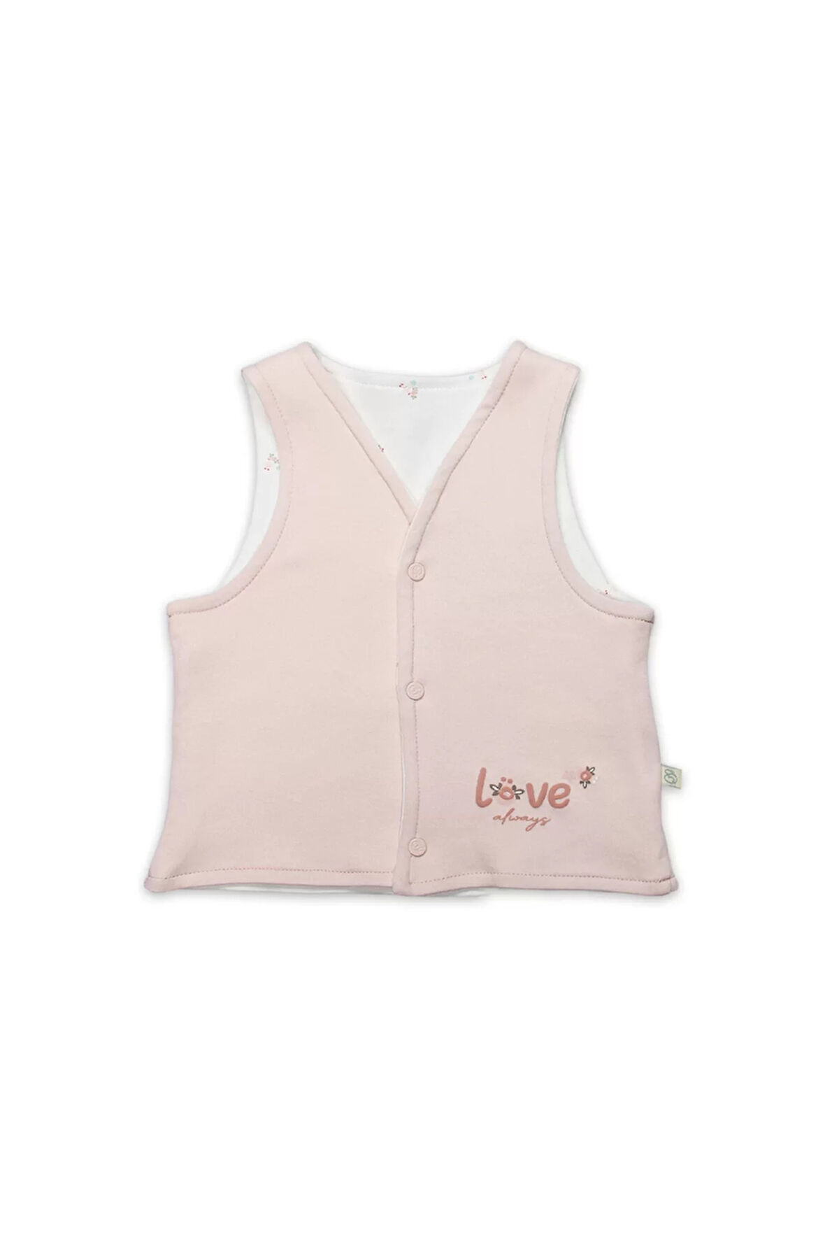 Bistyle Grow İn Love Çift Taraflı Bebe Yelek 18102 Pembe Ekru