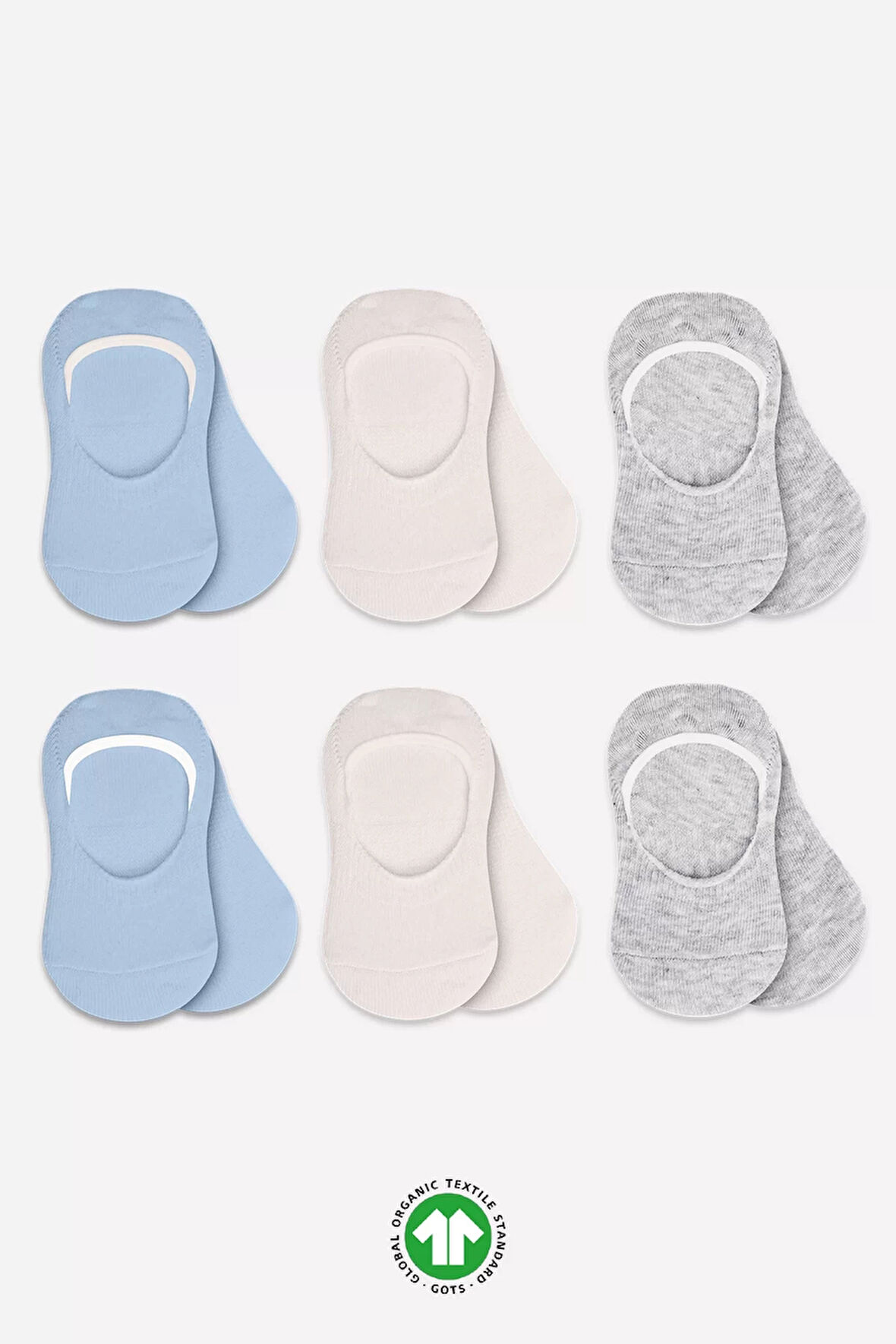 6'lı Silikonlu Babet Penye Çorap Bs30101b Mavi Ekru Gri