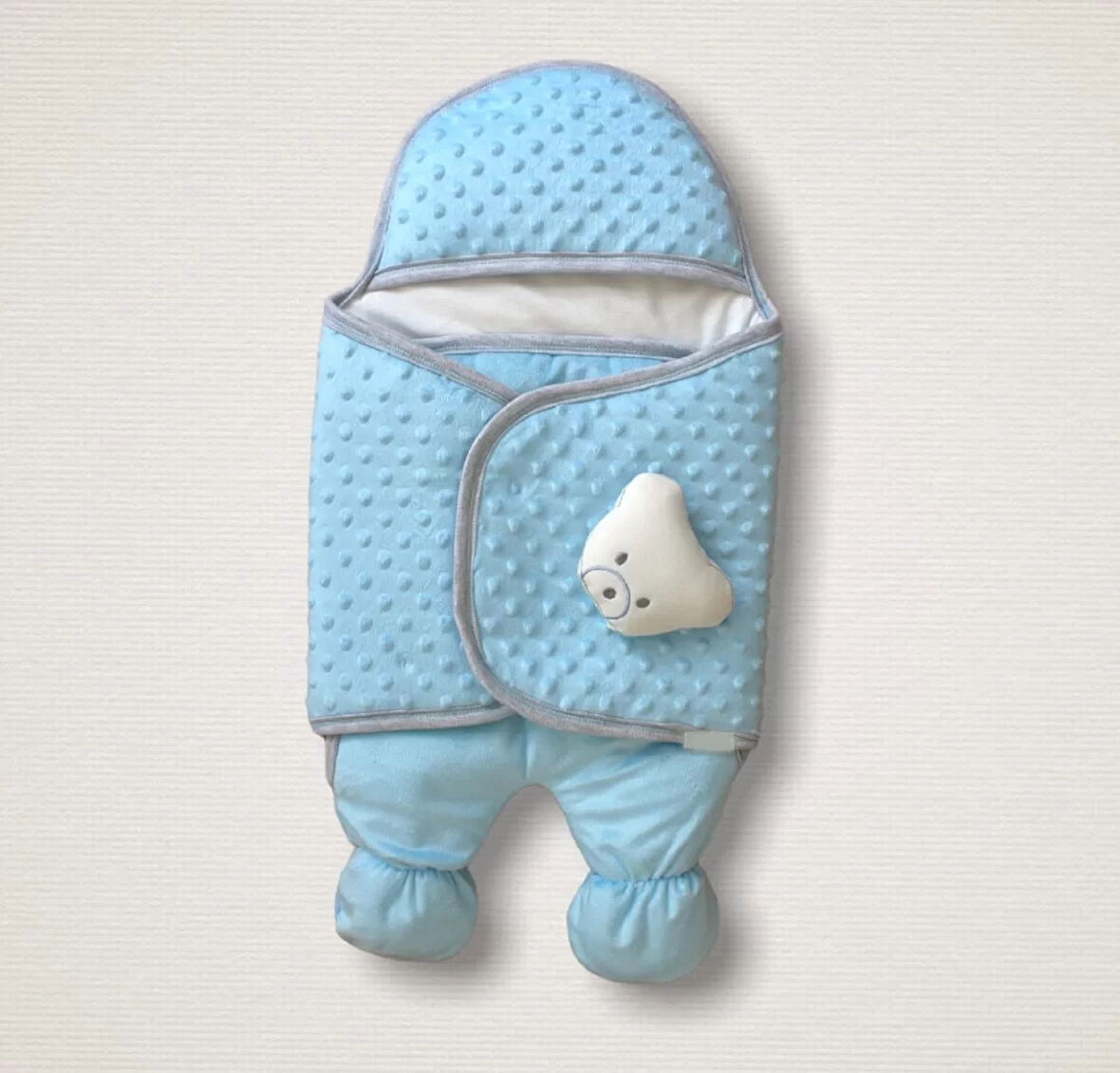 Yenidoğan Oyuncaklı Topçikli Kız Erkek Bebek Ayaklı Kundak Bebek Battaniyesi Mavi