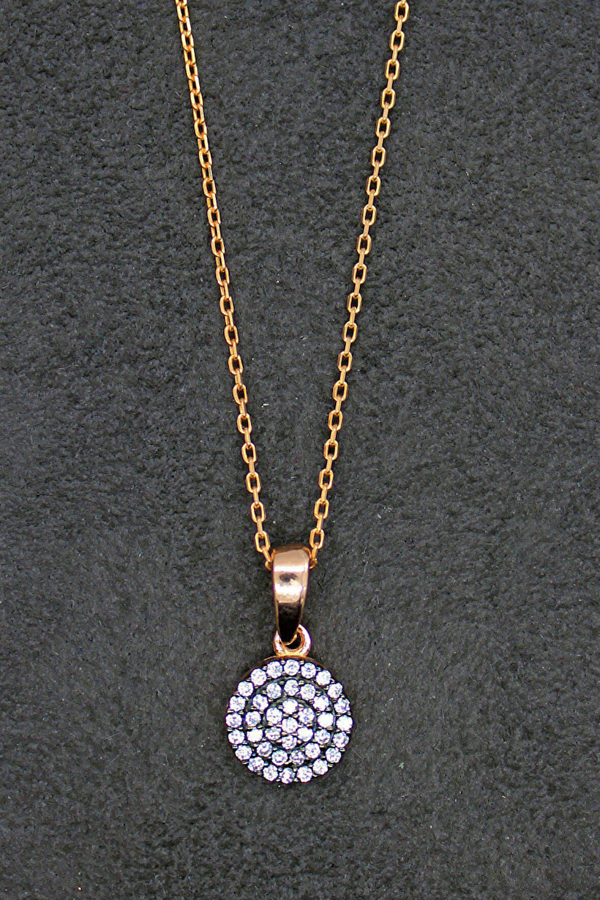 925 Ayar Elmas Modeli Yuvarlak Gümüş Kolye (TGK0024)