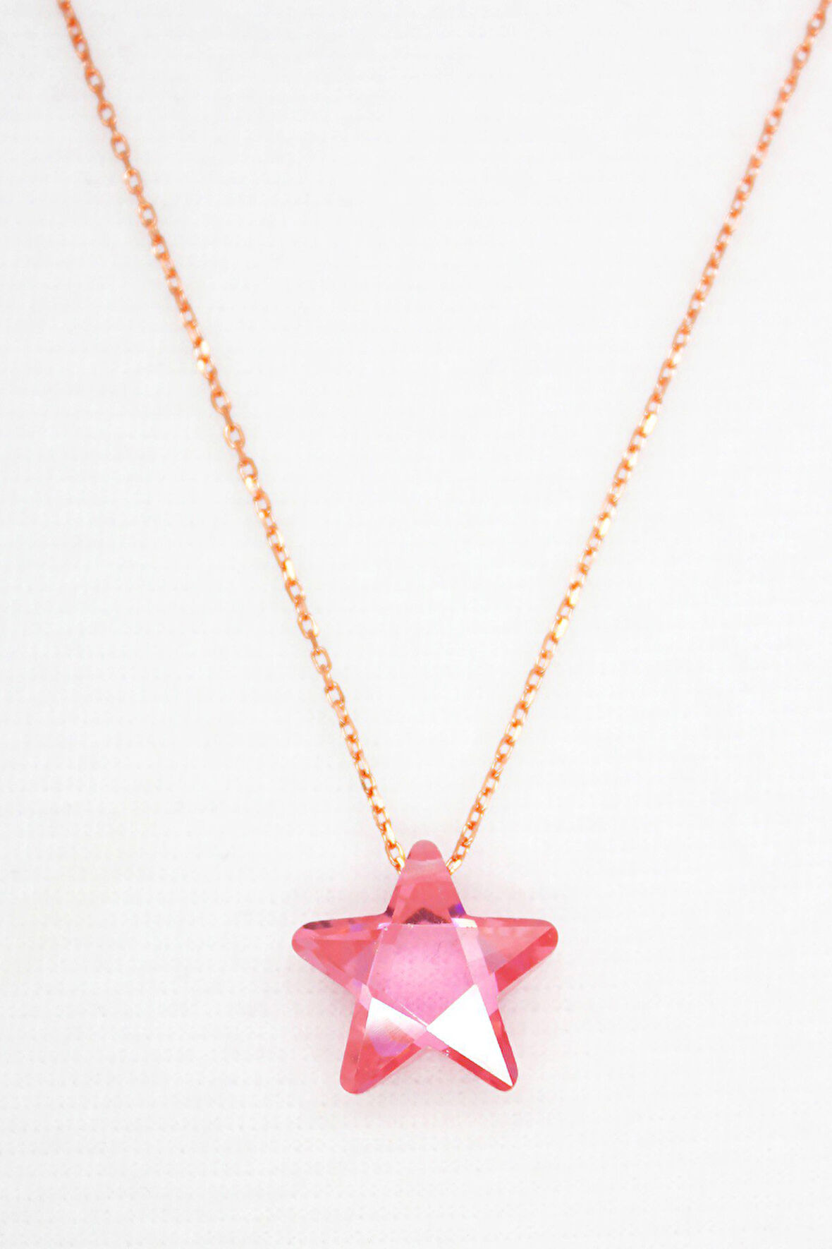 925 Ayar Pembe Kristal Yıldız Rose Gümüş Kolye (TGK0044)