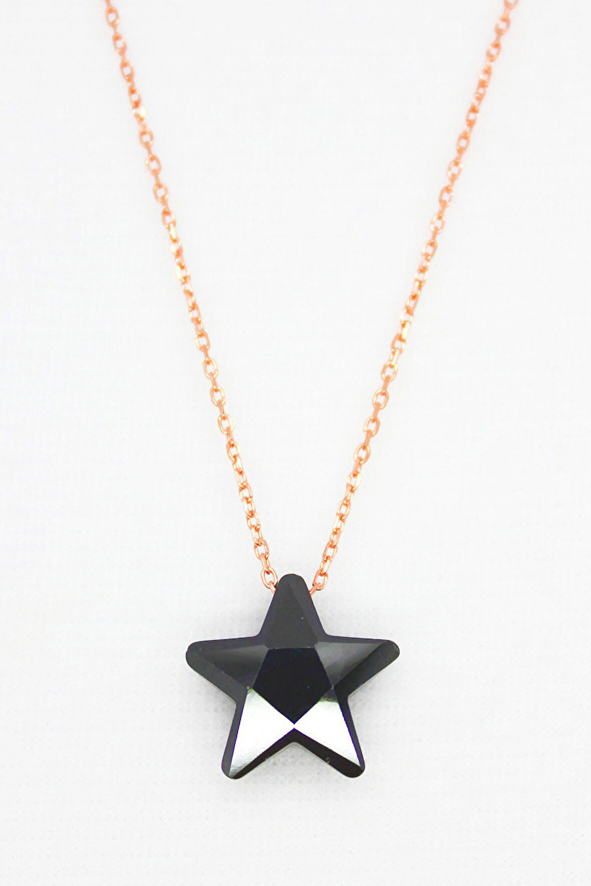 925 Ayar Siyah Kristal Yıldız Rose Gümüş Kolye (TGK0045)