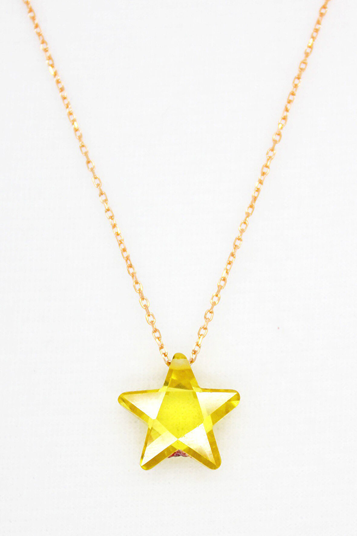 925 Ayar Sarı Kristal Yıldız Rose Gümüş Kolye (TGK0046)