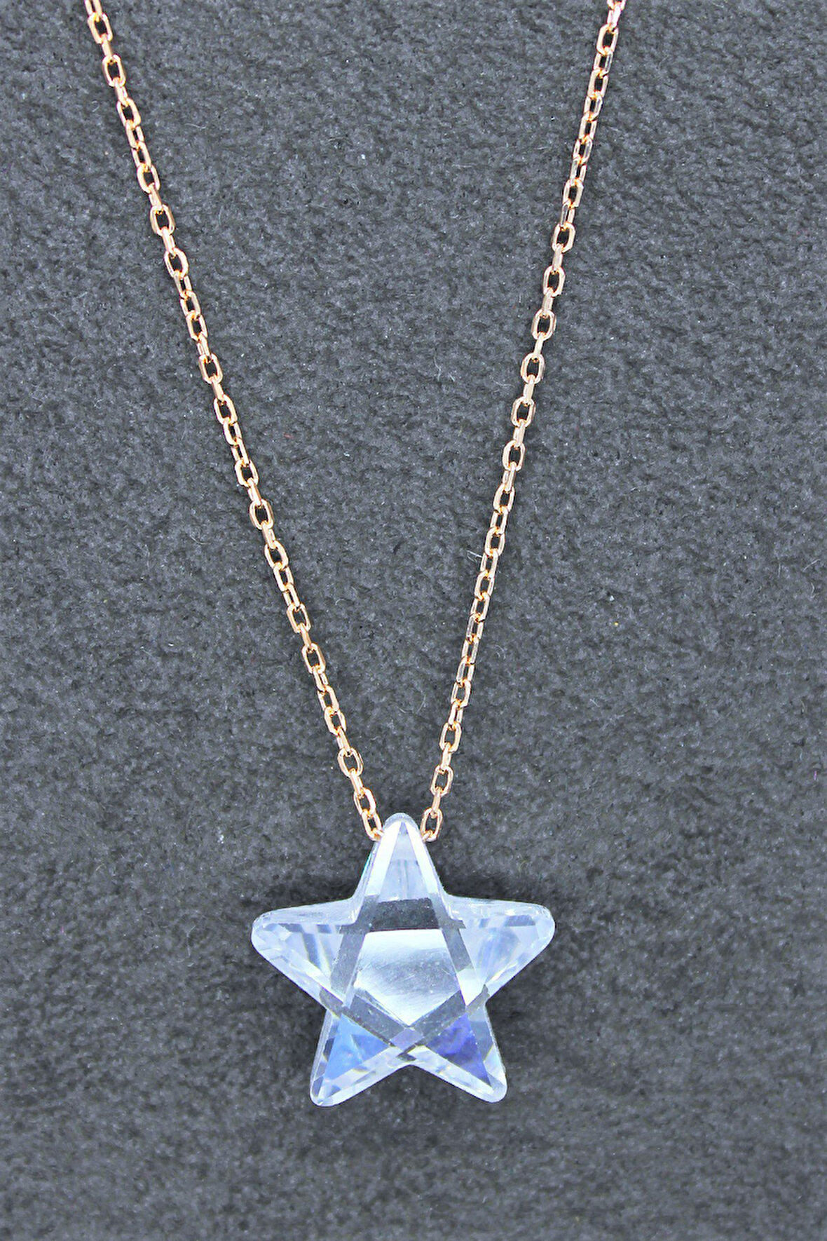 925 Ayar Beyaz Kristal Yıldız Rose Gümüş Kolye (TGK0047)