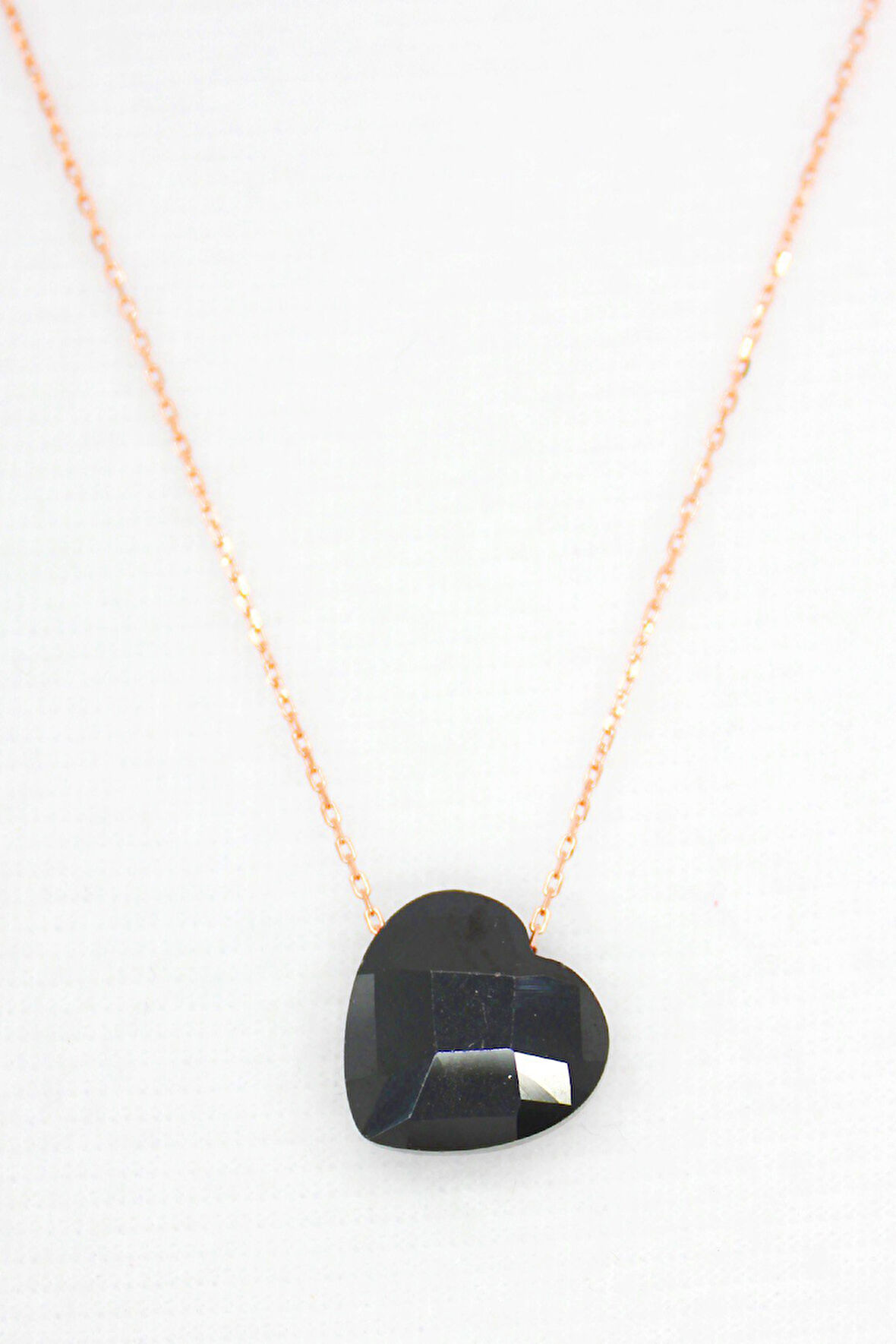 925 Ayar Siyah Kristal Kalp Rose Gümüş Kolye (TGK0061)