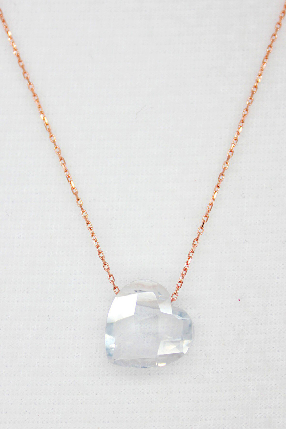 925 Ayar Beyaz Kristal Kalp Rose Gümüş Kolye (TGK0062)