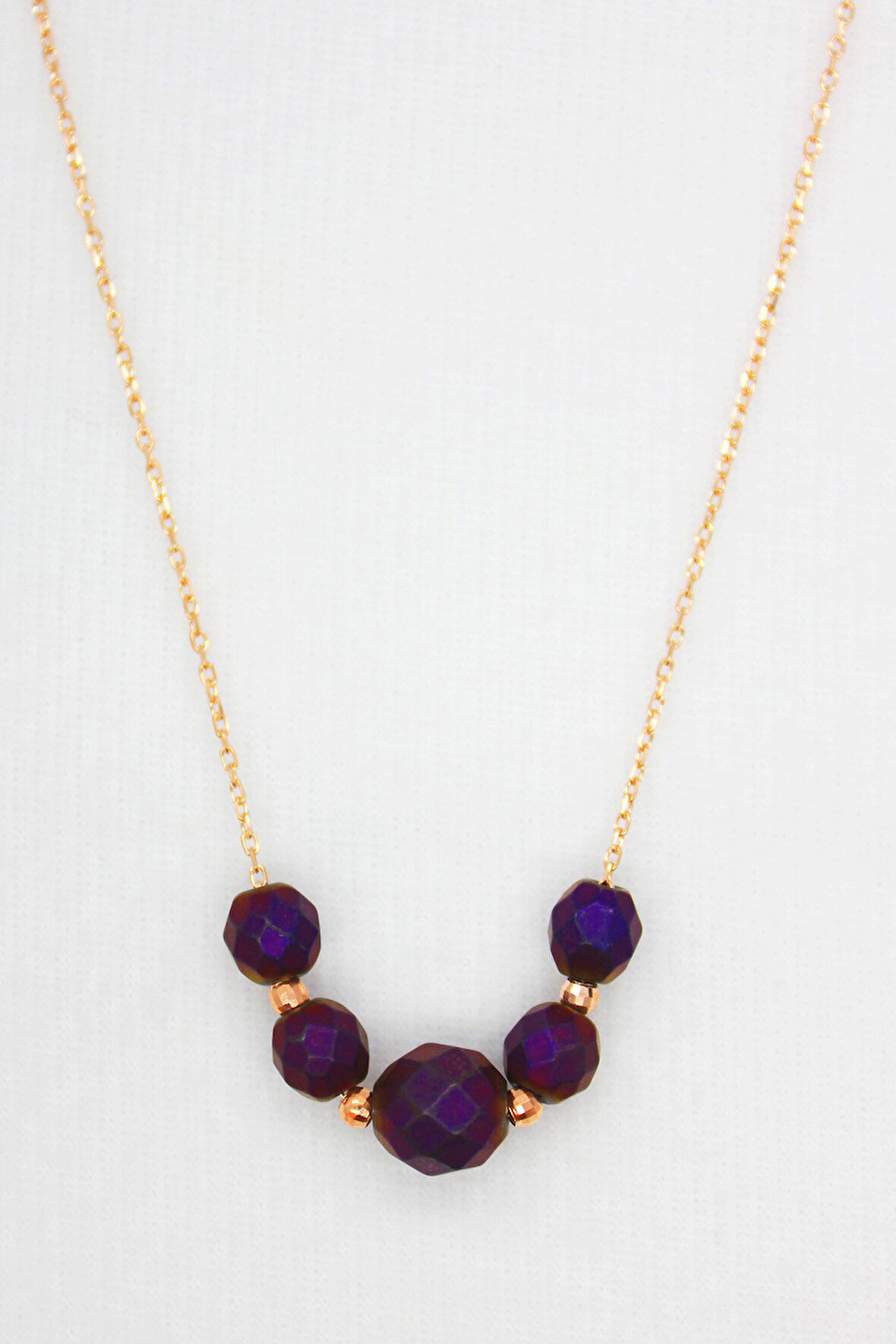 925 Ayar Mor Fasetli Hematit Rose Gümüş Kolye (TGK0067)