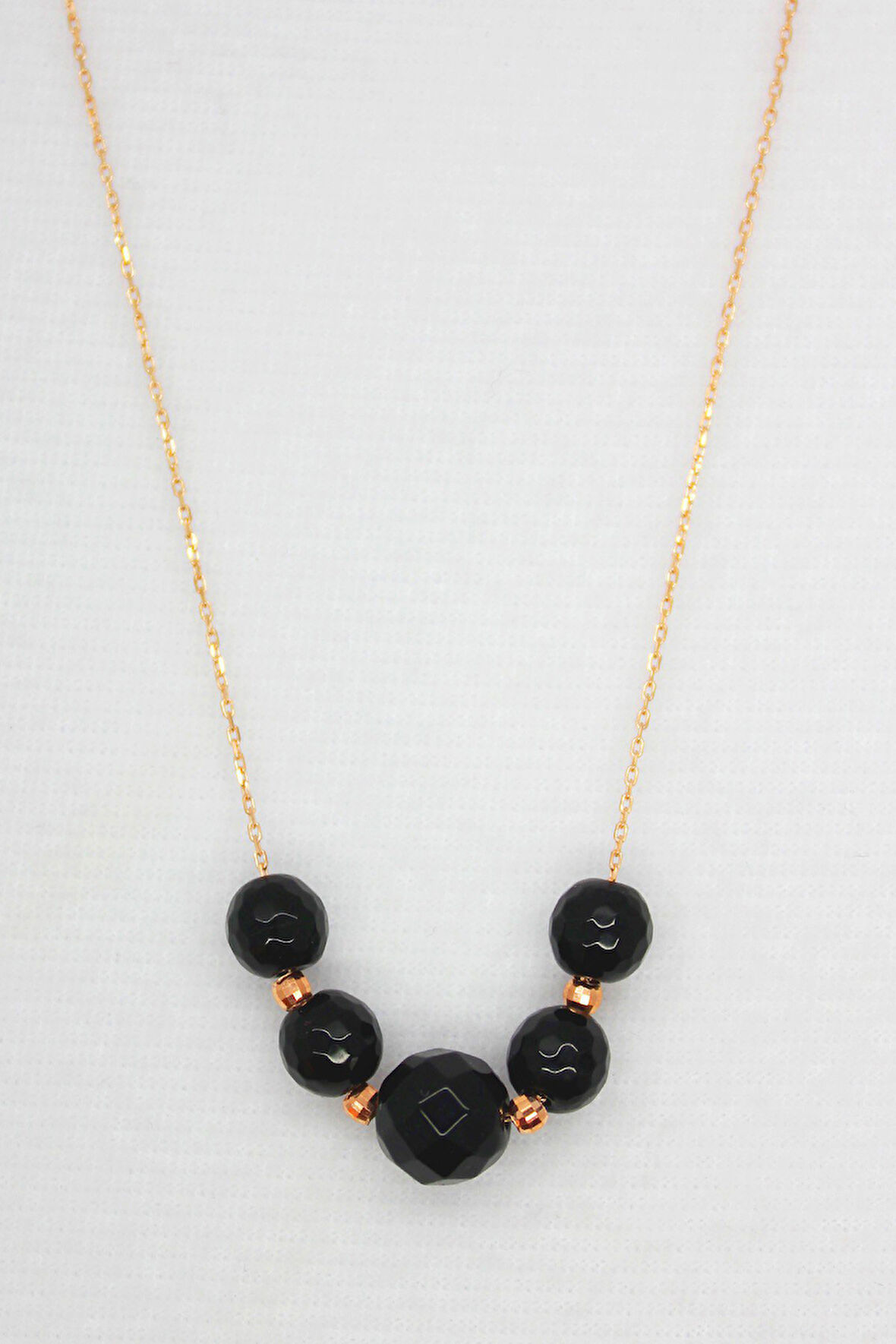 925 Ayar Fasetli Oniks Rose Gümüş Kolye (TGK0077)