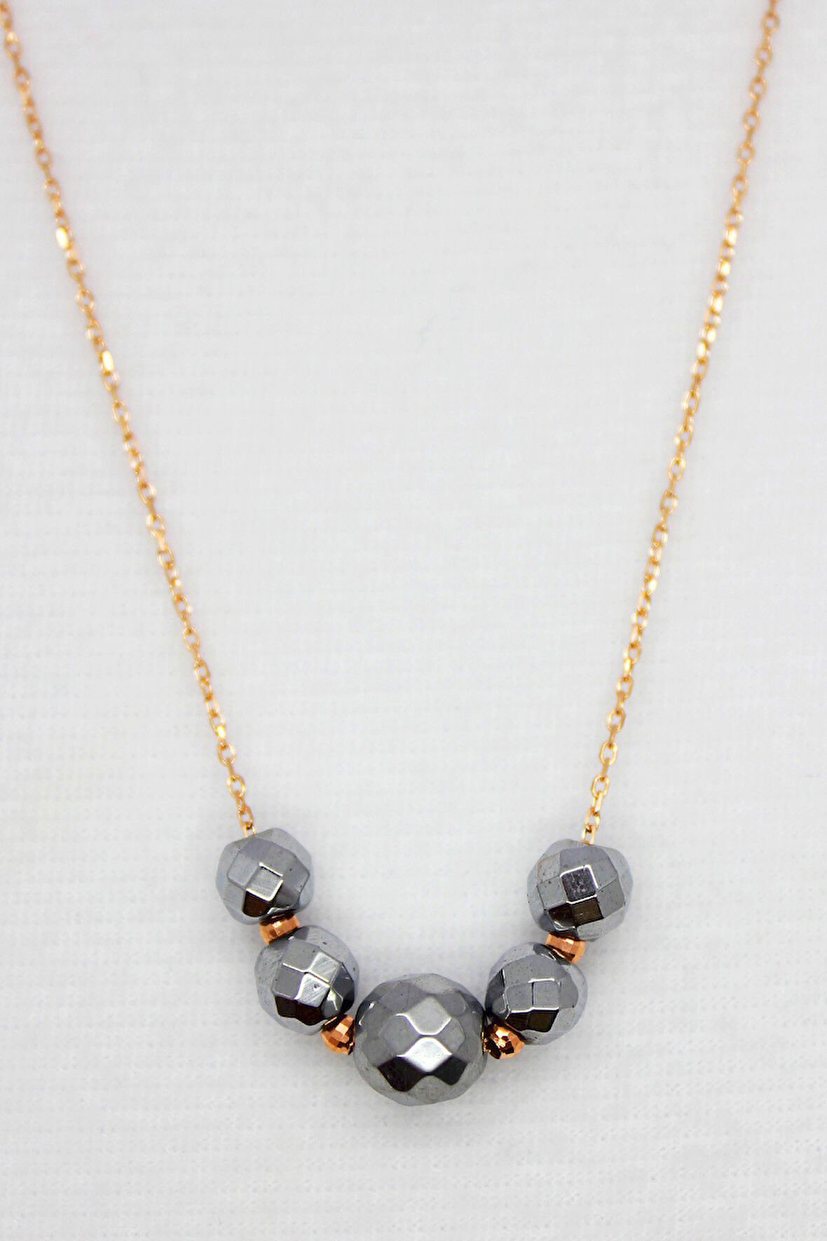 925 Ayar Fasetli Lame Hematit Rose Gümüş Kolye (TGK0078)