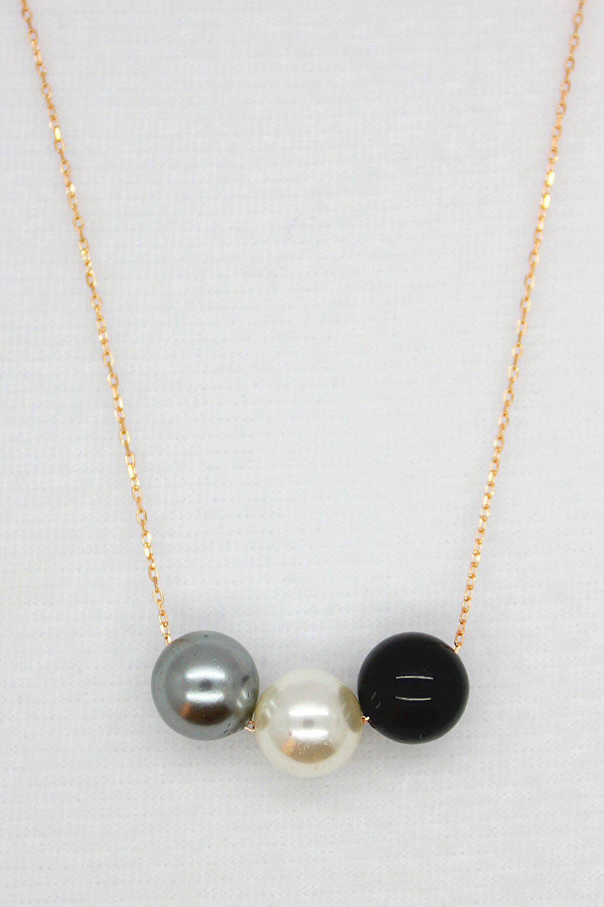 925 Ayar 3 Renk Mayorca İncili Rose Gümüş Kolye (TGK0082)