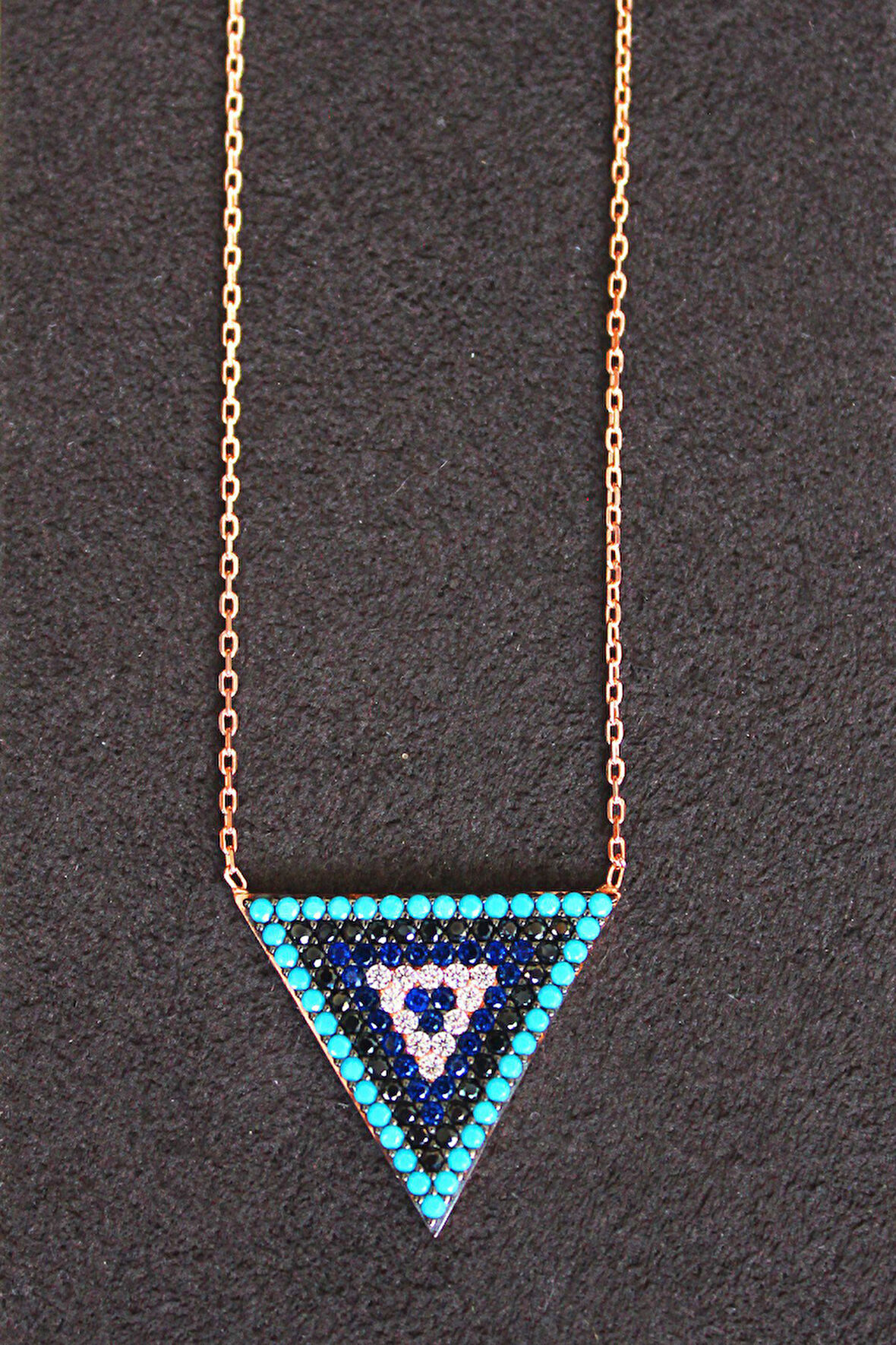 925 Ayar Üçgen Sosyete Gözü Rose Gümüş Kolye (TGK0109)