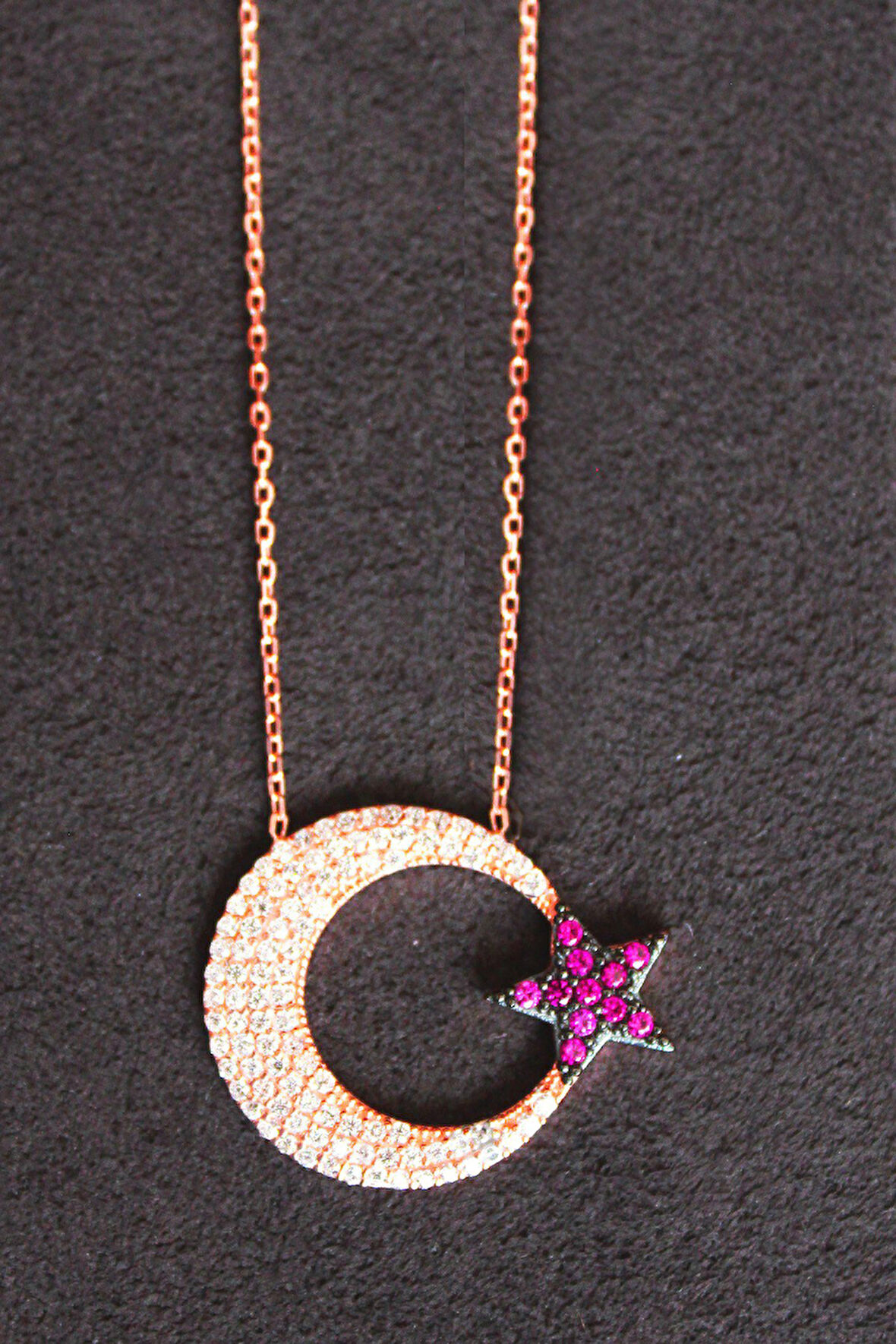 925 Ayar Ayyıldız Rose Gümüş Kolye (TGK0113)