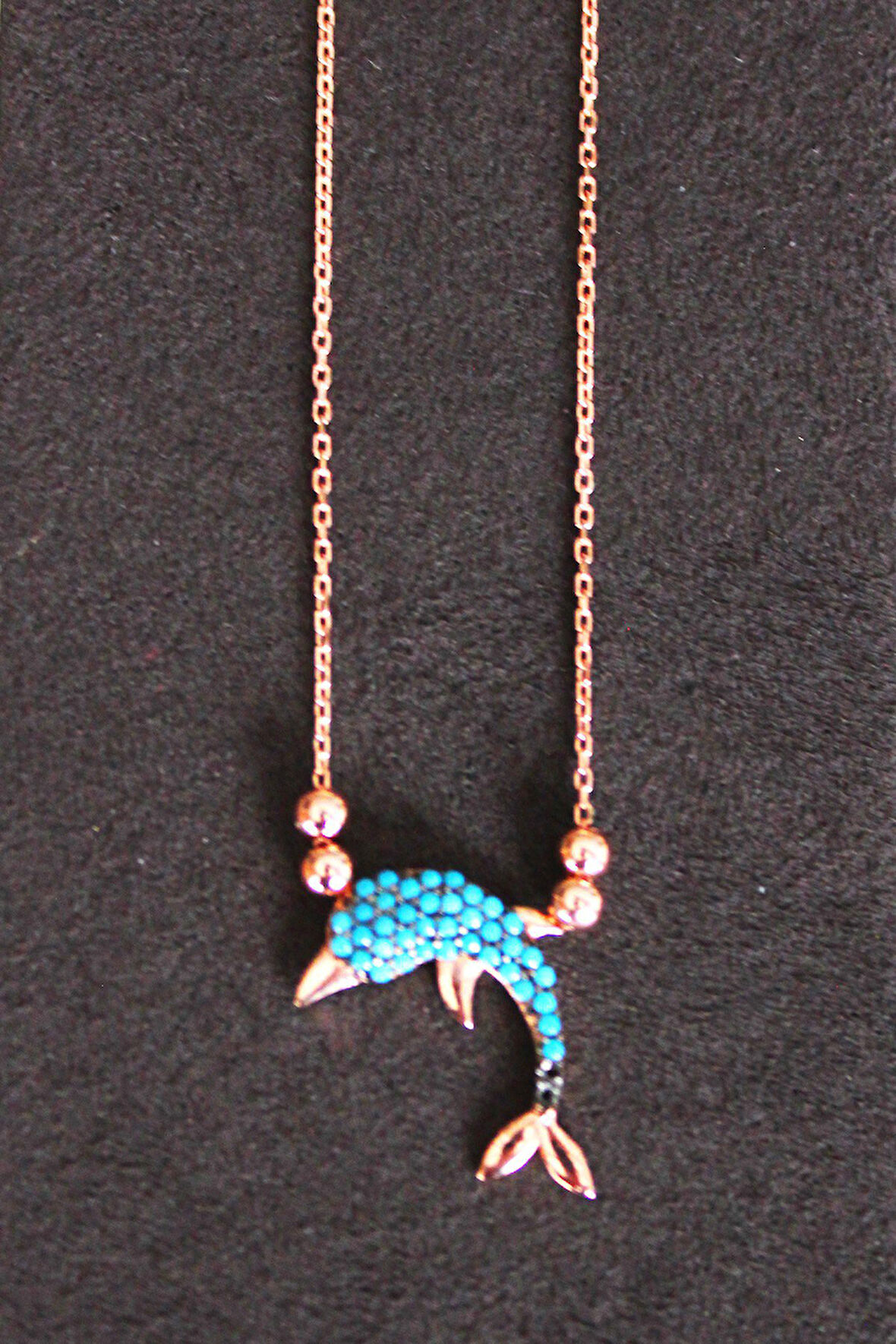 925 Ayar Turkuaz Yunus Rose Gümüş Kolye (TGK0119)