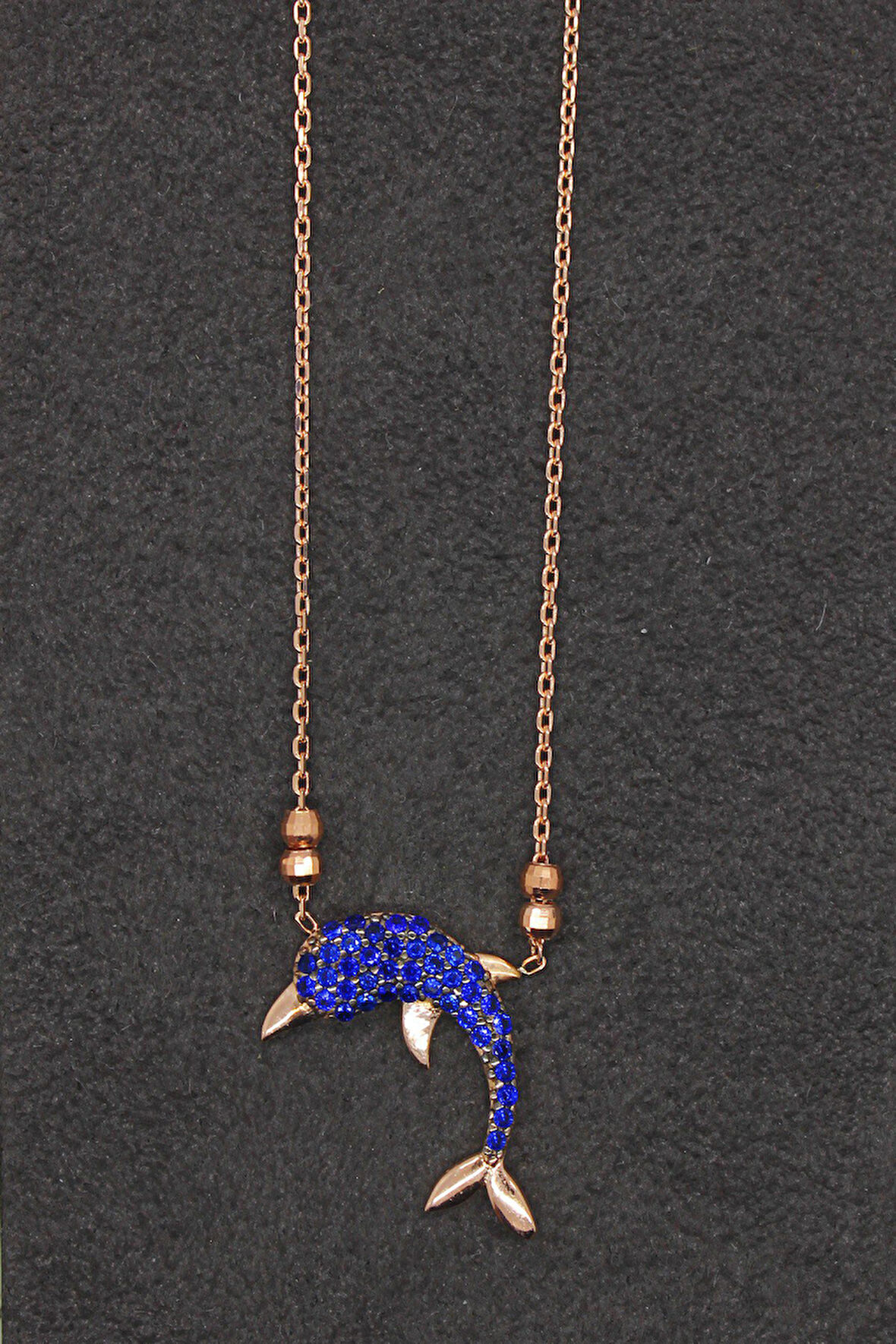 925 Ayar Saks Mavisi Yunus Rose Gümüş Kolye (TGK0120)