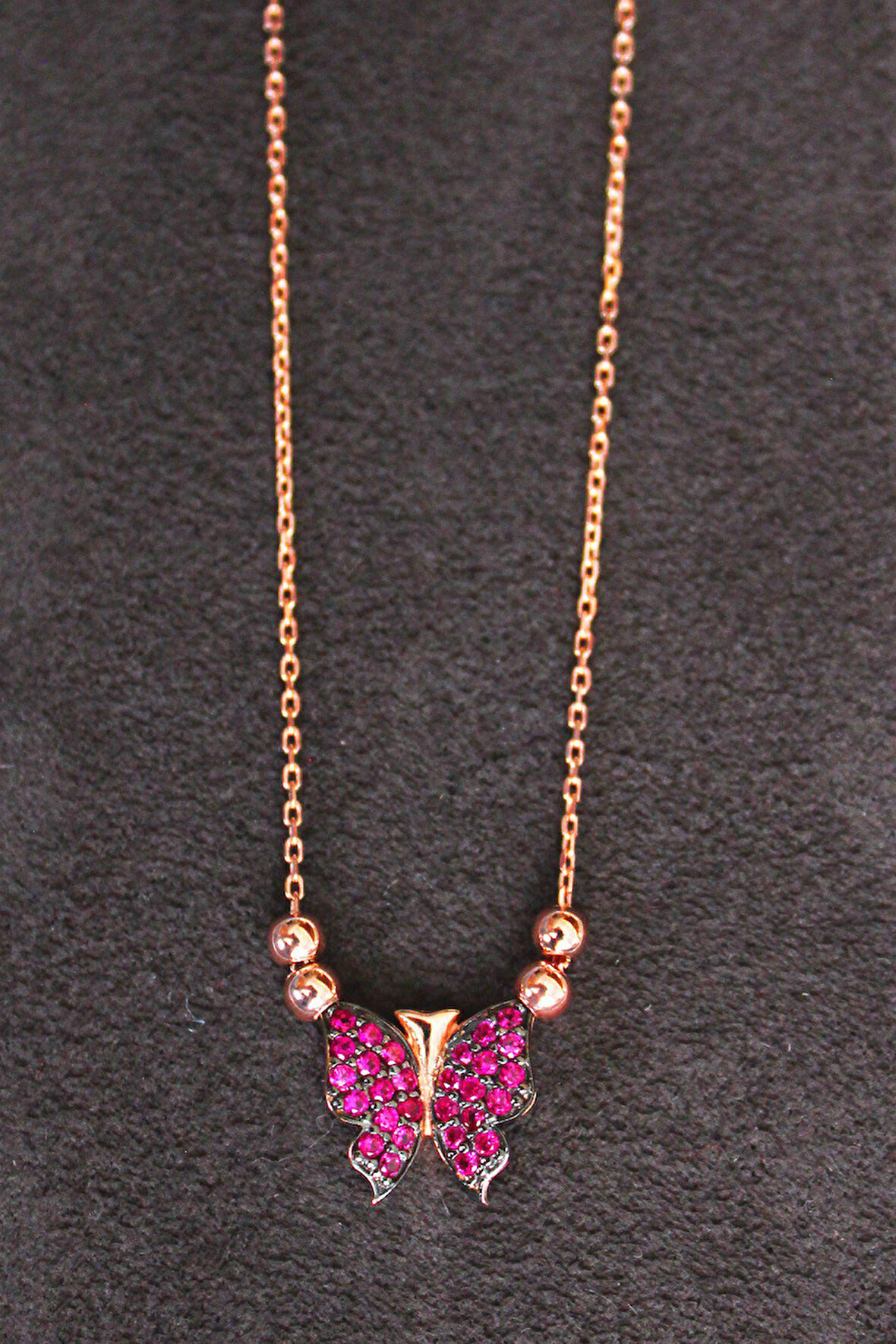 925 Ayar Kırmızı Kelebek Rose Gümüş Kolye (TGK0124)