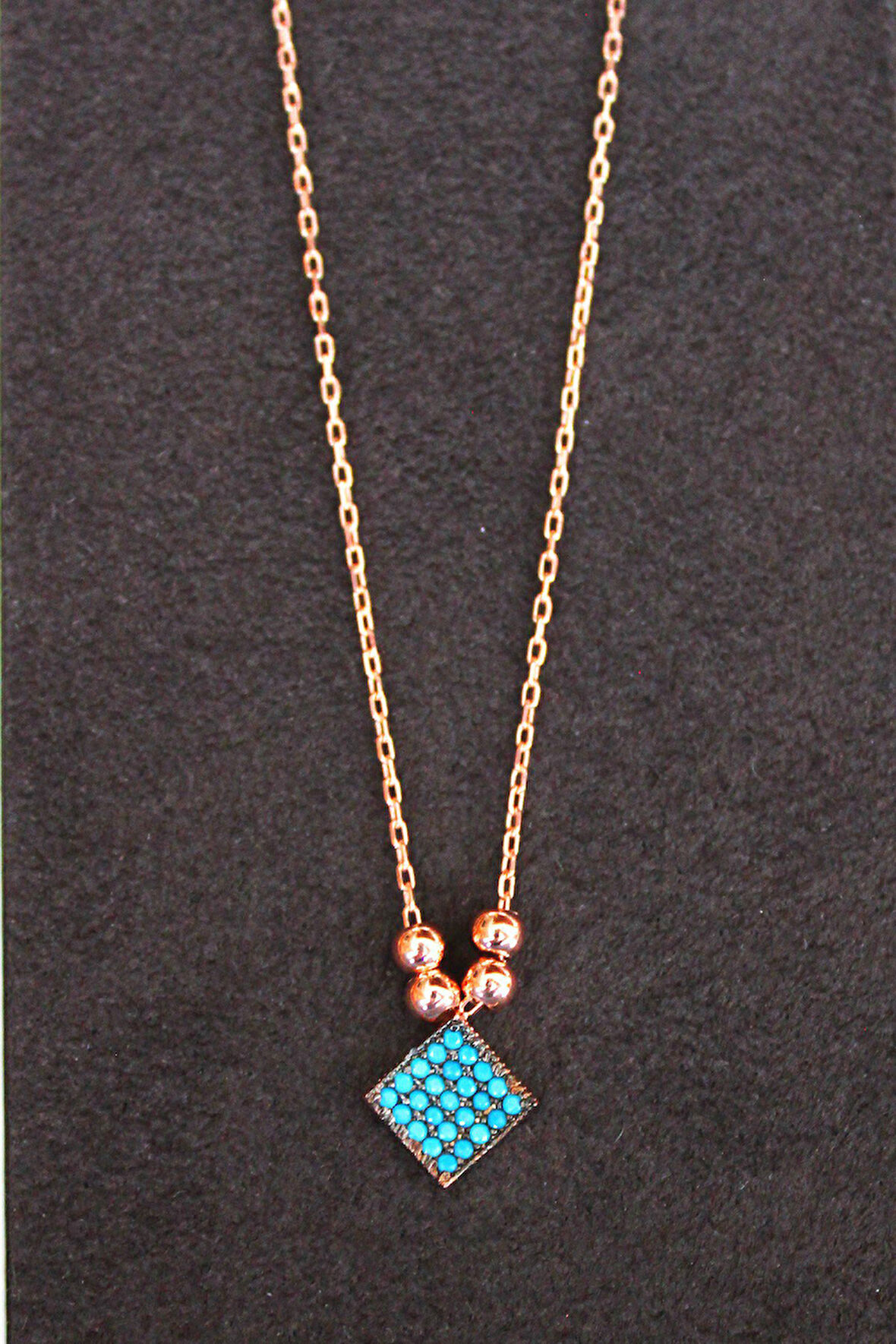 925 Ayar Turkuaz Kare Rose Gümüş Kolye (TGK0138)