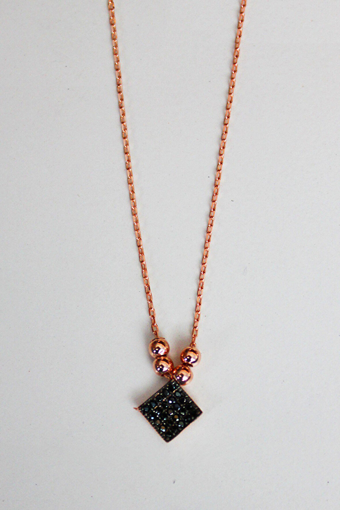 925 Ayar Siyah Kare Rose Gümüş Kolye (TGK0139)